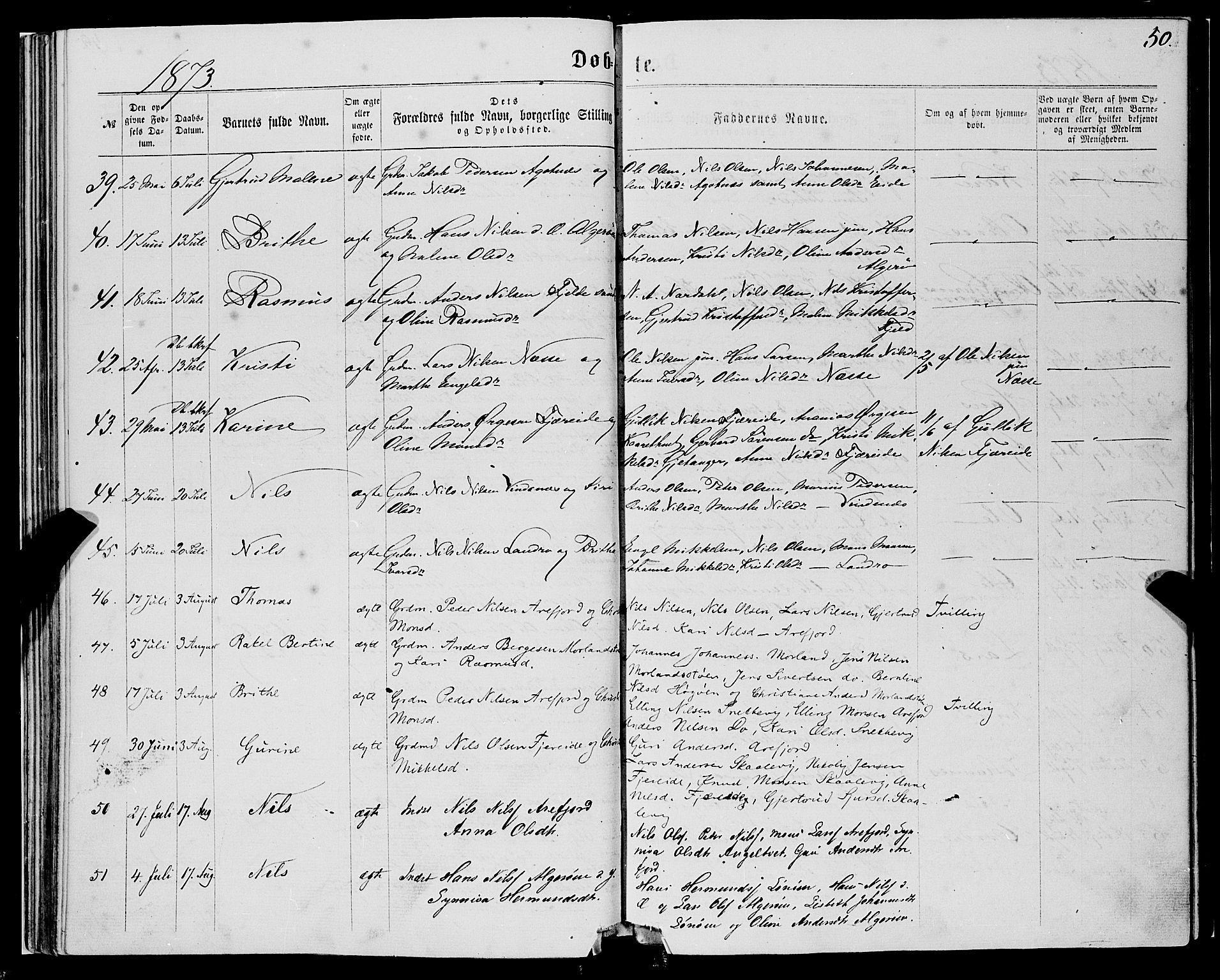 Fjell sokneprestembete, SAB/A-75301/H/Haa: Parish register (official) no. A 3, 1864-1877, p. 50