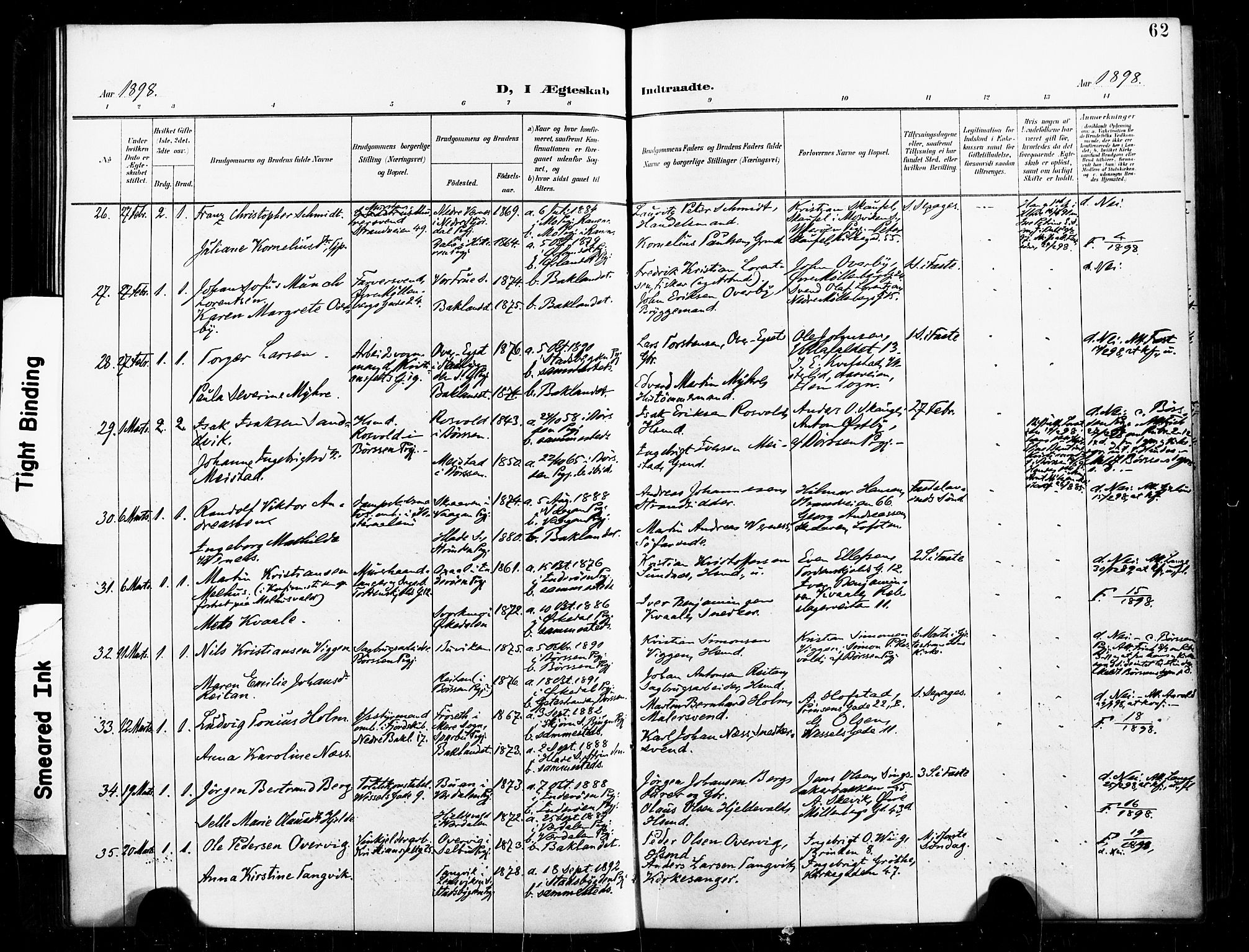 Ministerialprotokoller, klokkerbøker og fødselsregistre - Sør-Trøndelag, SAT/A-1456/604/L0198: Parish register (official) no. 604A19, 1893-1900, p. 62