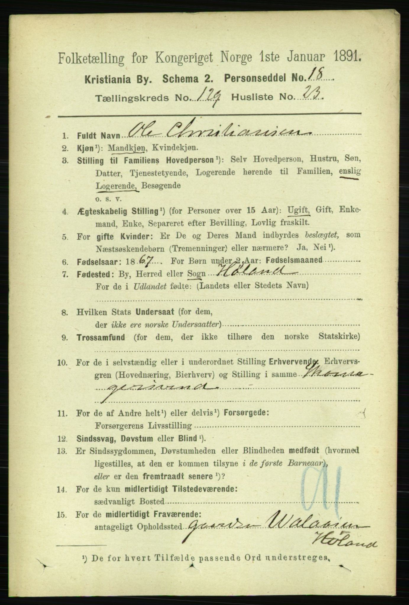 RA, 1891 census for 0301 Kristiania, 1891, p. 69912