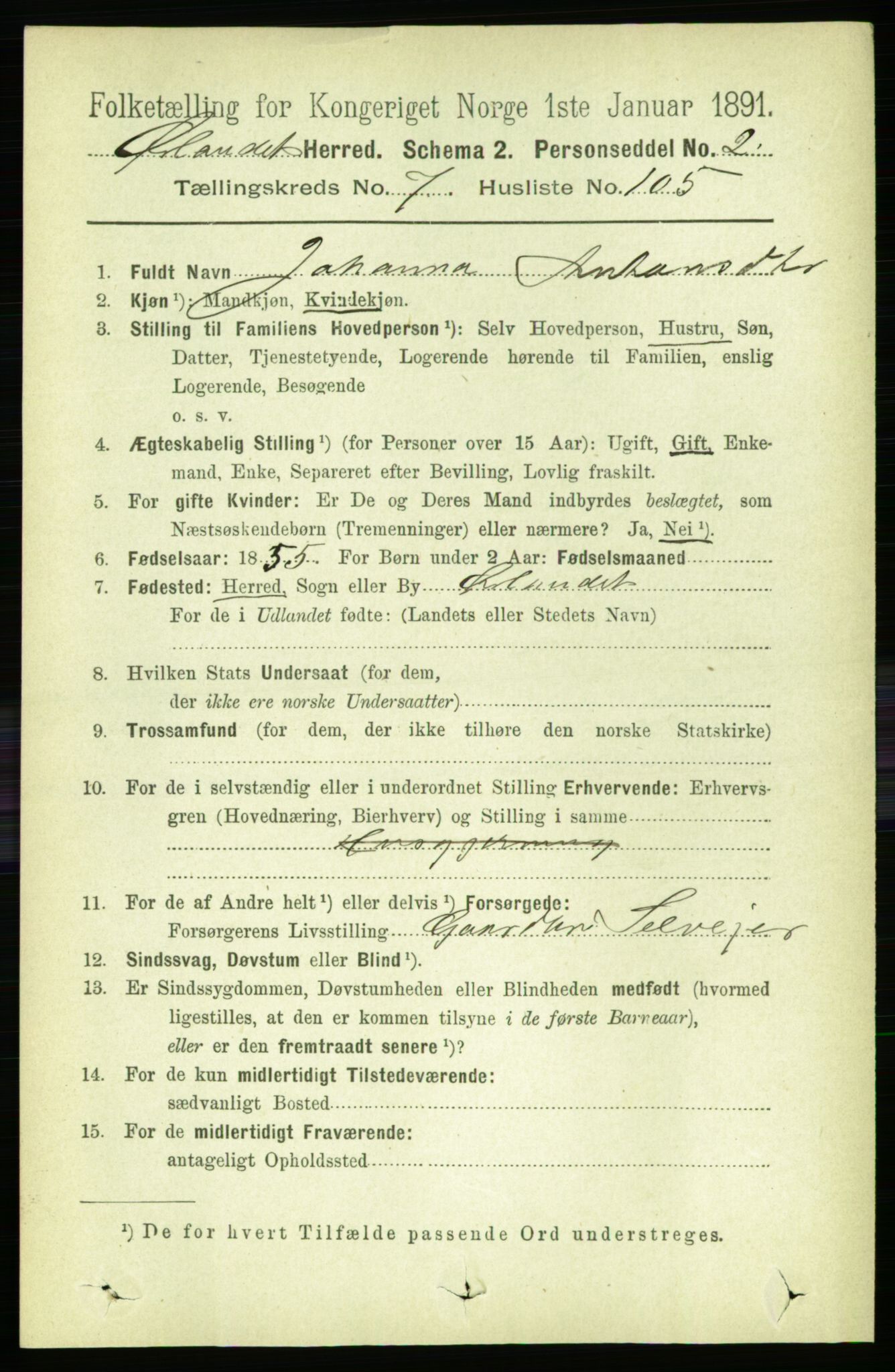 RA, 1891 census for 1621 Ørland, 1891, p. 3091