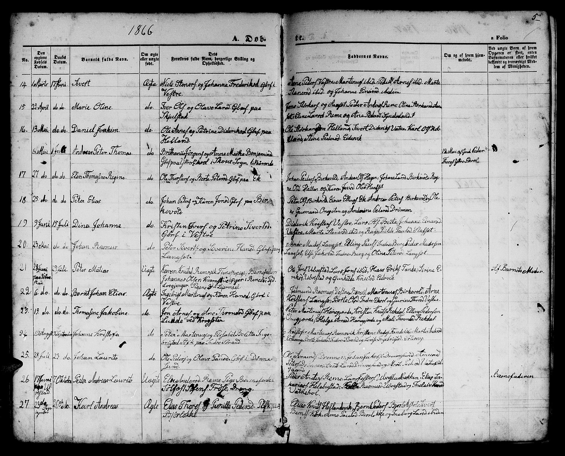 Ministerialprotokoller, klokkerbøker og fødselsregistre - Møre og Romsdal, AV/SAT-A-1454/525/L0375: Parish register (copy) no. 525C01, 1865-1879, p. 5