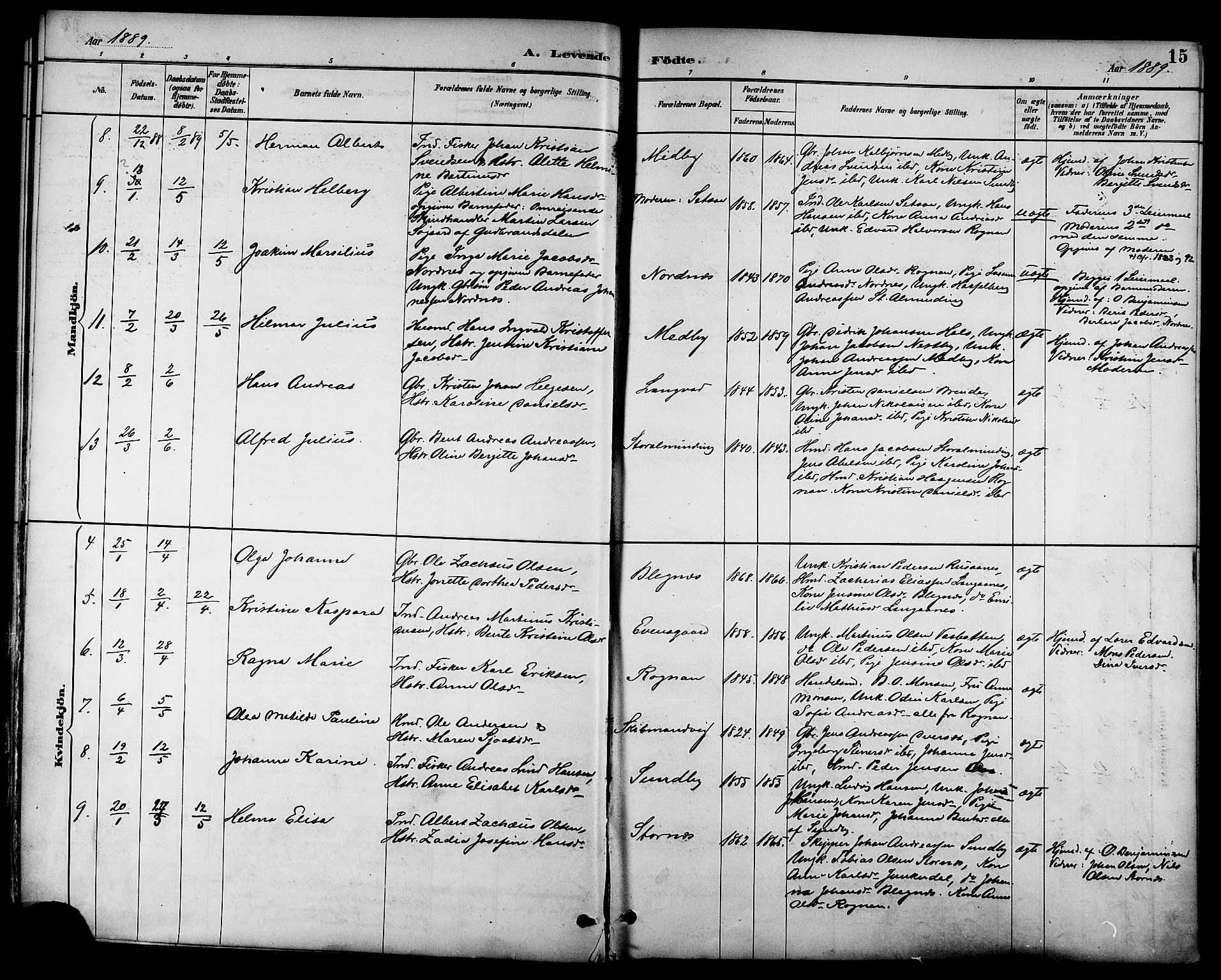 Ministerialprotokoller, klokkerbøker og fødselsregistre - Nordland, SAT/A-1459/847/L0669: Parish register (official) no. 847A09, 1887-1901, p. 15