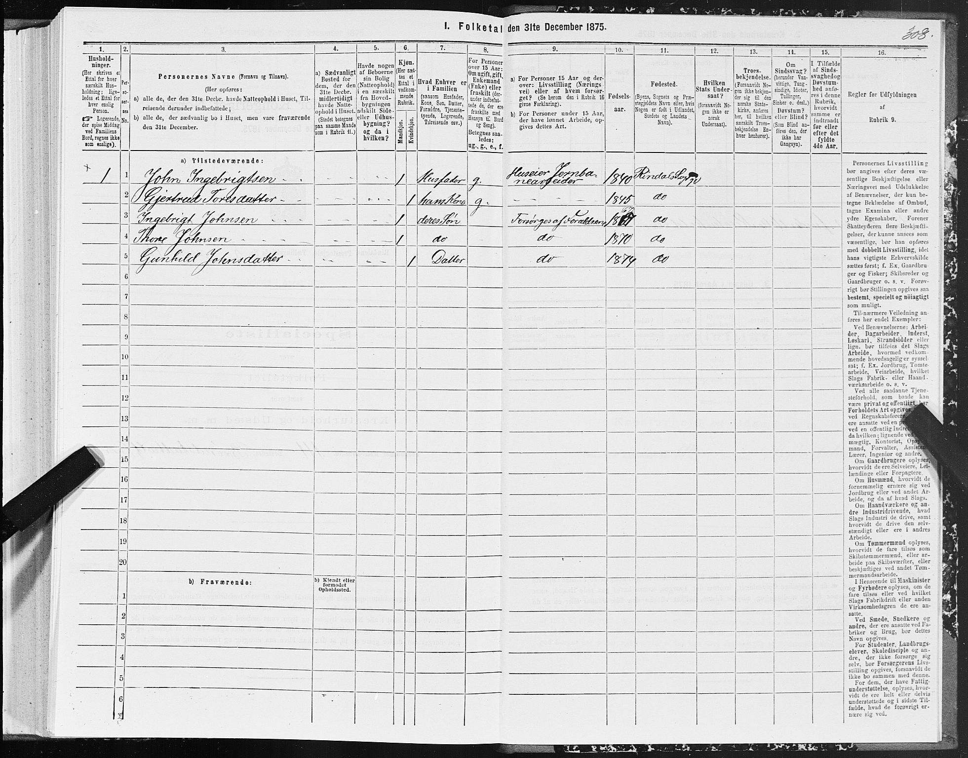 SAT, 1875 census for 1567P Rindal, 1875, p. 2308