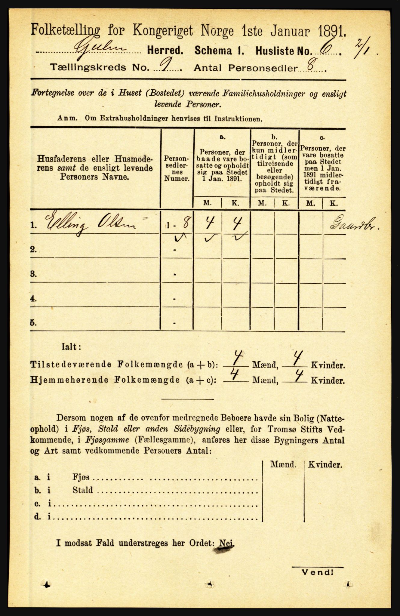 RA, 1891 census for 1411 Gulen, 1891, p. 2710