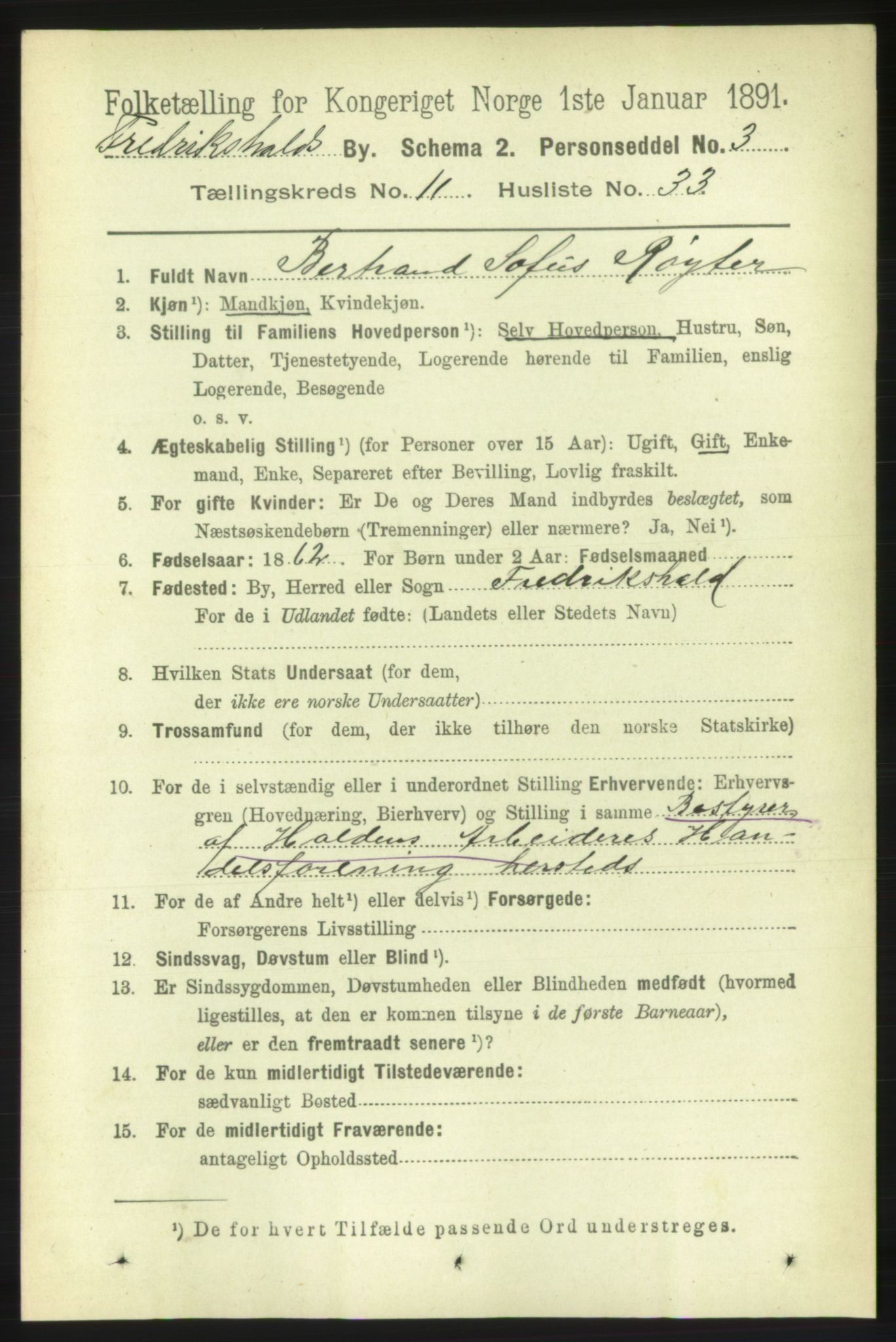 RA, 1891 census for 0101 Fredrikshald, 1891, p. 8034