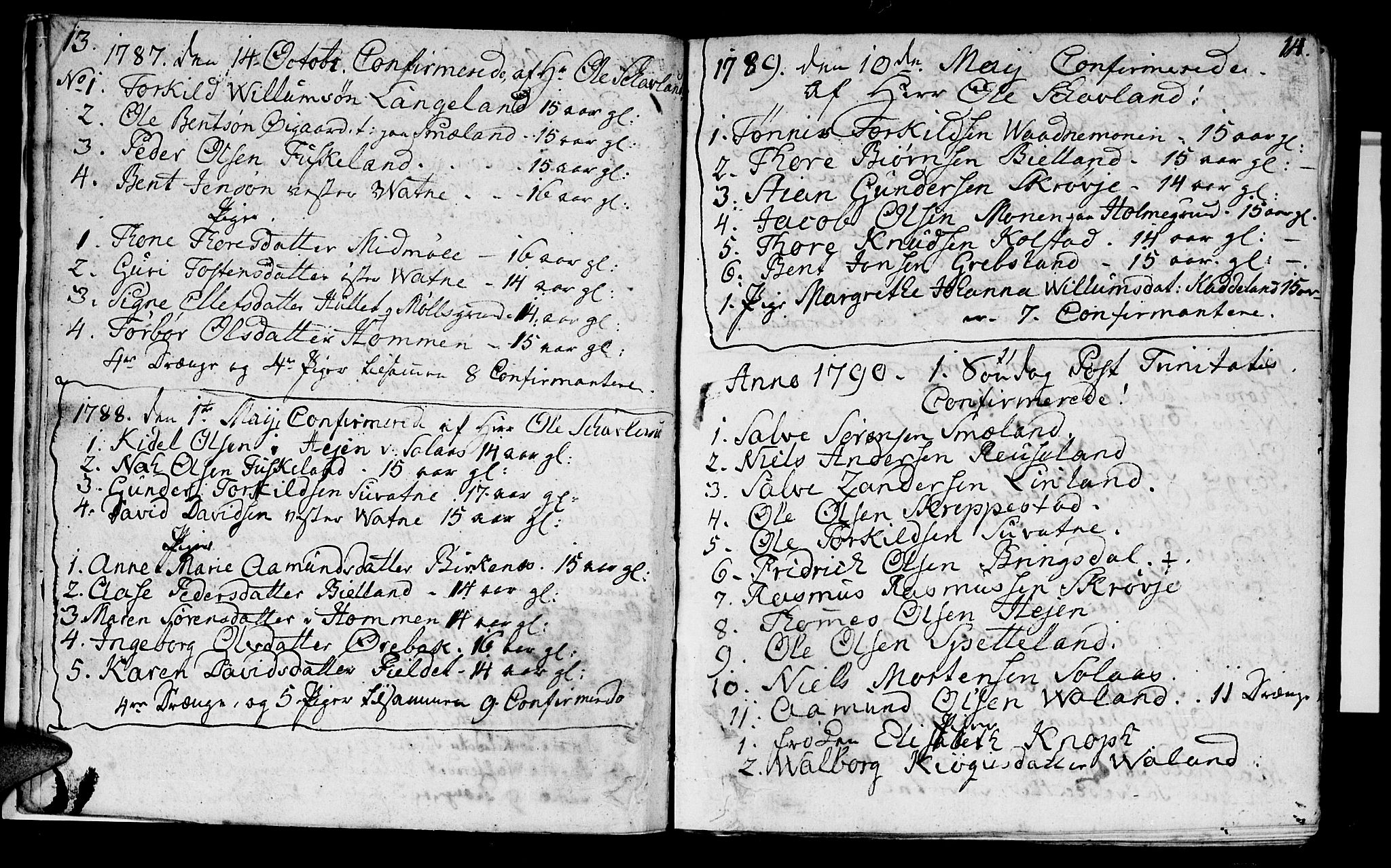 Holum sokneprestkontor, AV/SAK-1111-0022/F/Fa/Faa/L0003: Parish register (official) no. A 3, 1780-1821, p. 13-14