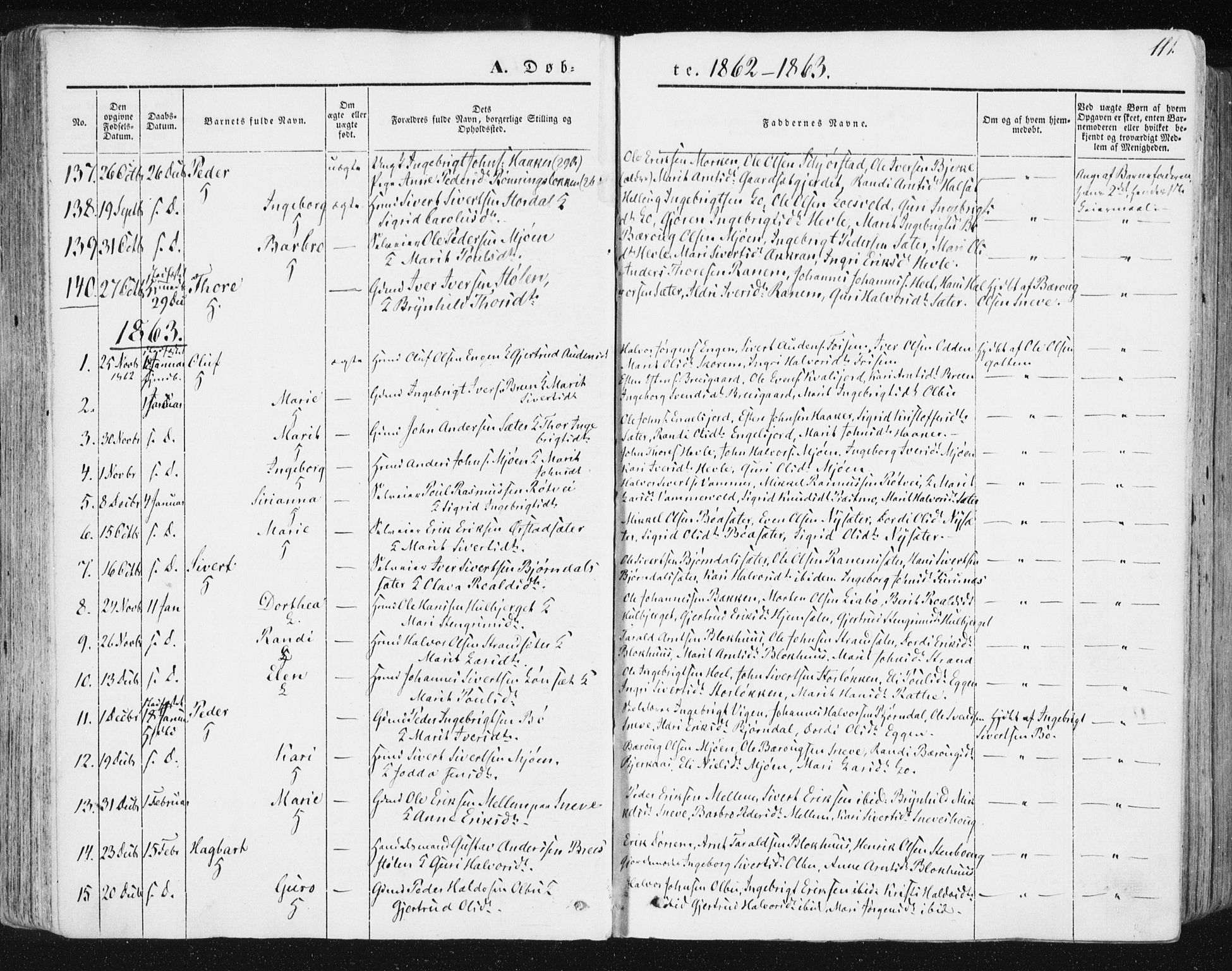 Ministerialprotokoller, klokkerbøker og fødselsregistre - Sør-Trøndelag, AV/SAT-A-1456/678/L0899: Parish register (official) no. 678A08, 1848-1872, p. 111