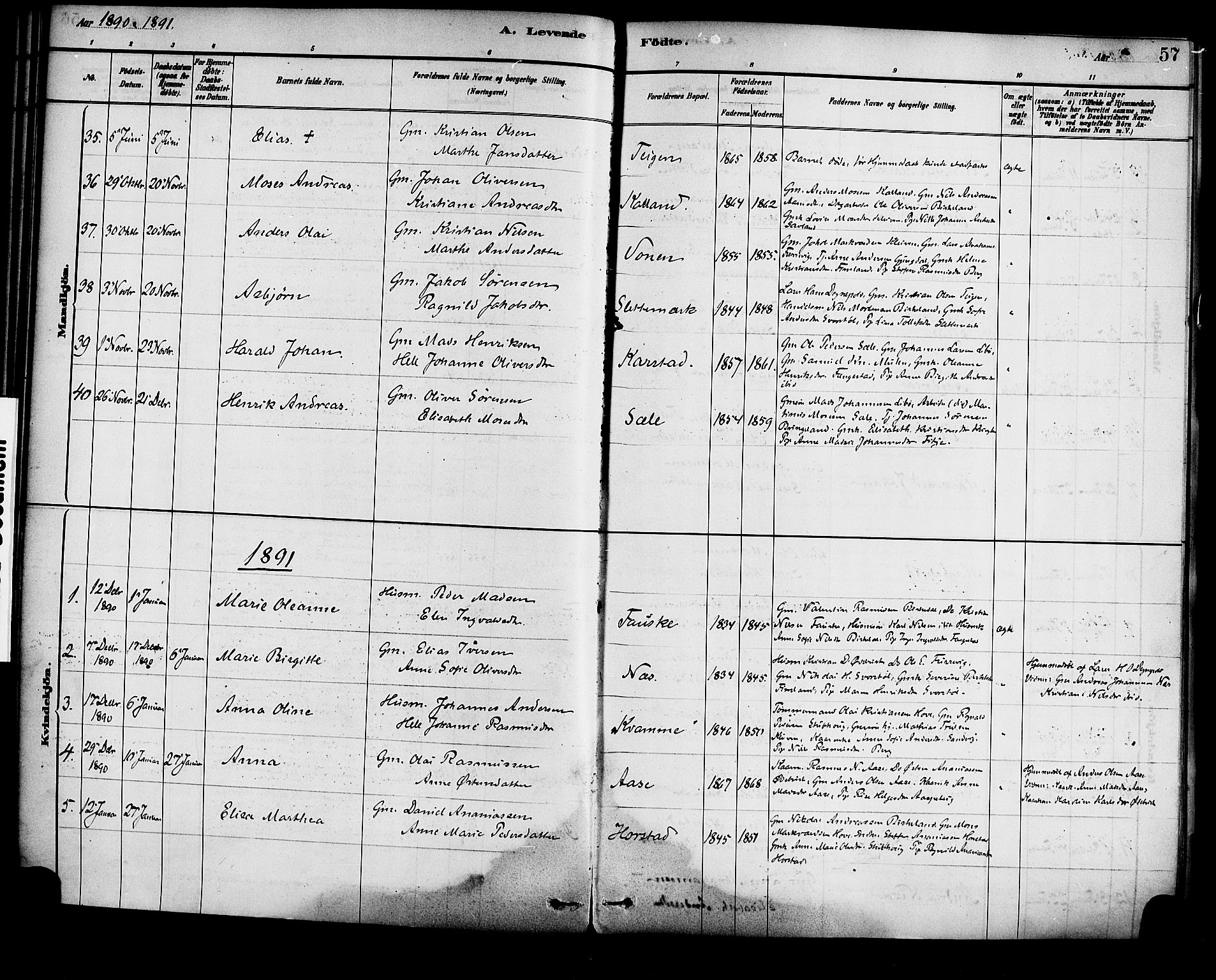 Førde sokneprestembete, SAB/A-79901/H/Haa/Haad/L0001: Parish register (official) no. D 1, 1881-1898, p. 57