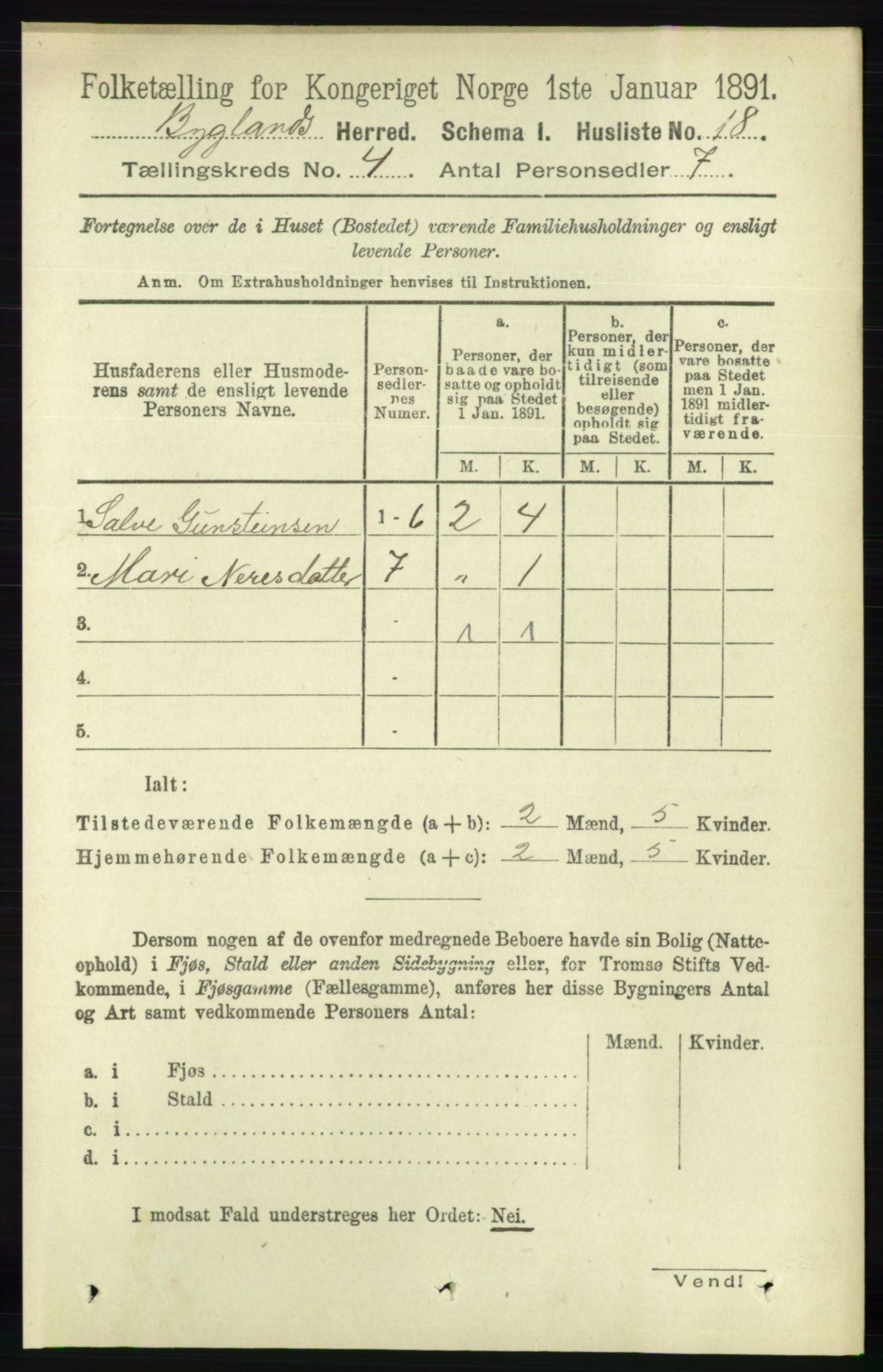 RA, 1891 census for 0938 Bygland, 1891, p. 846