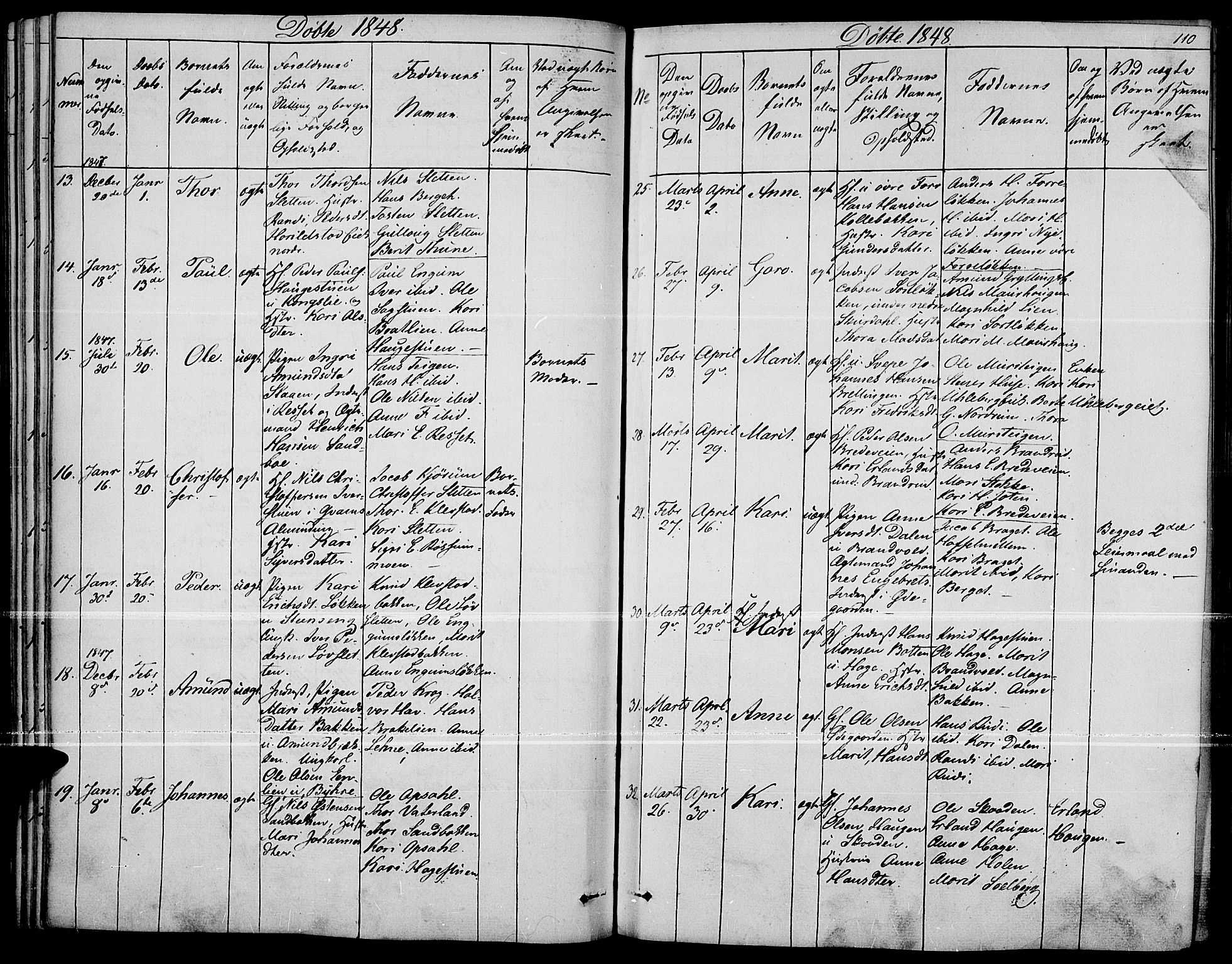 Fron prestekontor, SAH/PREST-078/H/Ha/Haa/L0004: Parish register (official) no. 4, 1839-1848, p. 110