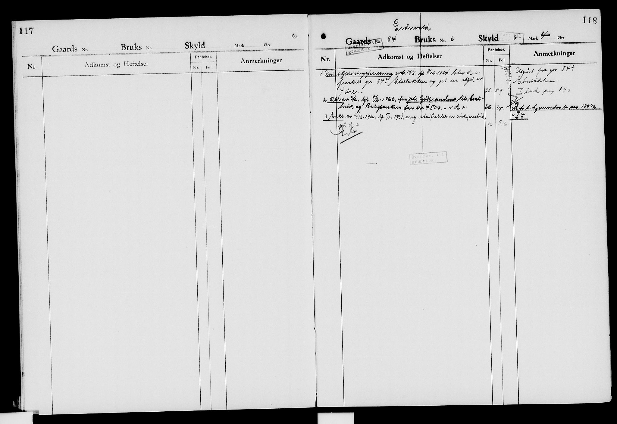 Nord-Hedmark sorenskriveri, SAH/TING-012/H/Ha/Had/Hade/L0007: Mortgage register no. 4.7, 1924-1940, p. 117-118