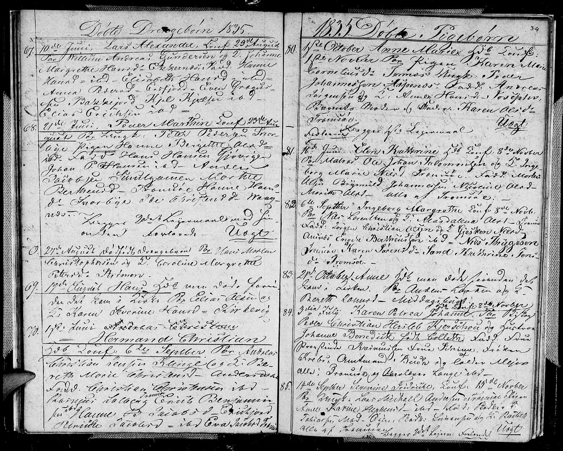 Tromsø sokneprestkontor/stiftsprosti/domprosti, AV/SATØ-S-1343/G/Gb/L0003klokker: Parish register (copy) no. 3, 1833-1836, p. 34
