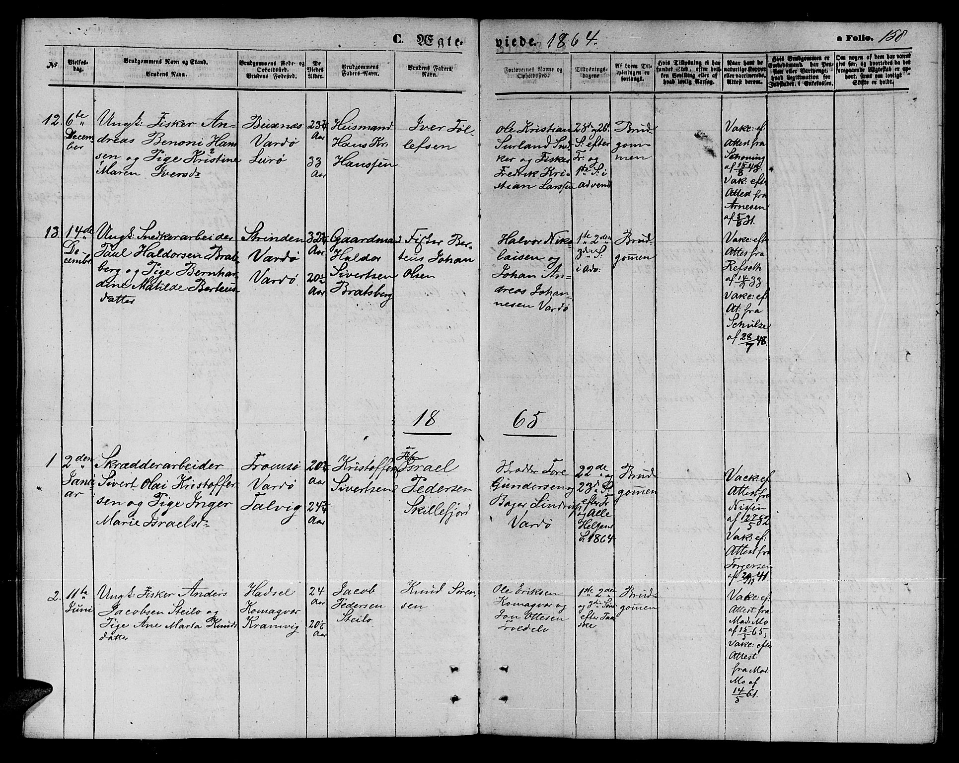 Vardø sokneprestkontor, SATØ/S-1332/H/Hb/L0002klokker: Parish register (copy) no. 2, 1861-1870, p. 158