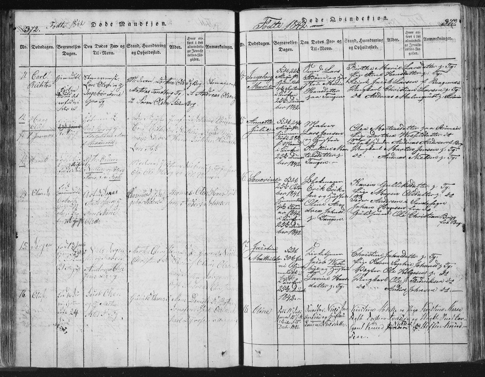 Strømsø kirkebøker, SAKO/A-246/F/Fb/L0004: Parish register (official) no. II 4, 1814-1843, p. 372-373
