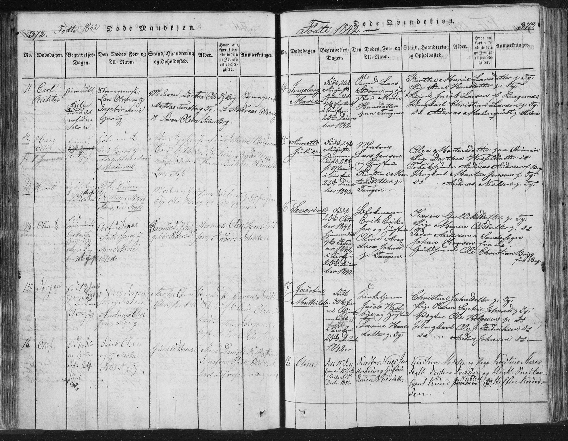 Strømsø kirkebøker, AV/SAKO-A-246/F/Fb/L0004: Parish register (official) no. II 4, 1814-1843, p. 372-373