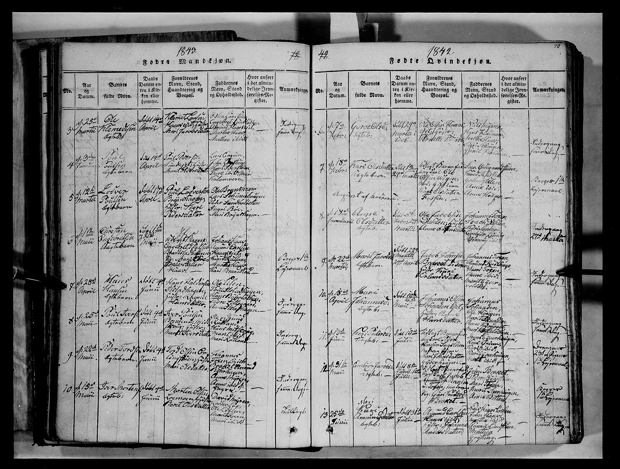 Fron prestekontor, SAH/PREST-078/H/Ha/Hab/L0004: Parish register (copy) no. 4, 1816-1850, p. 70