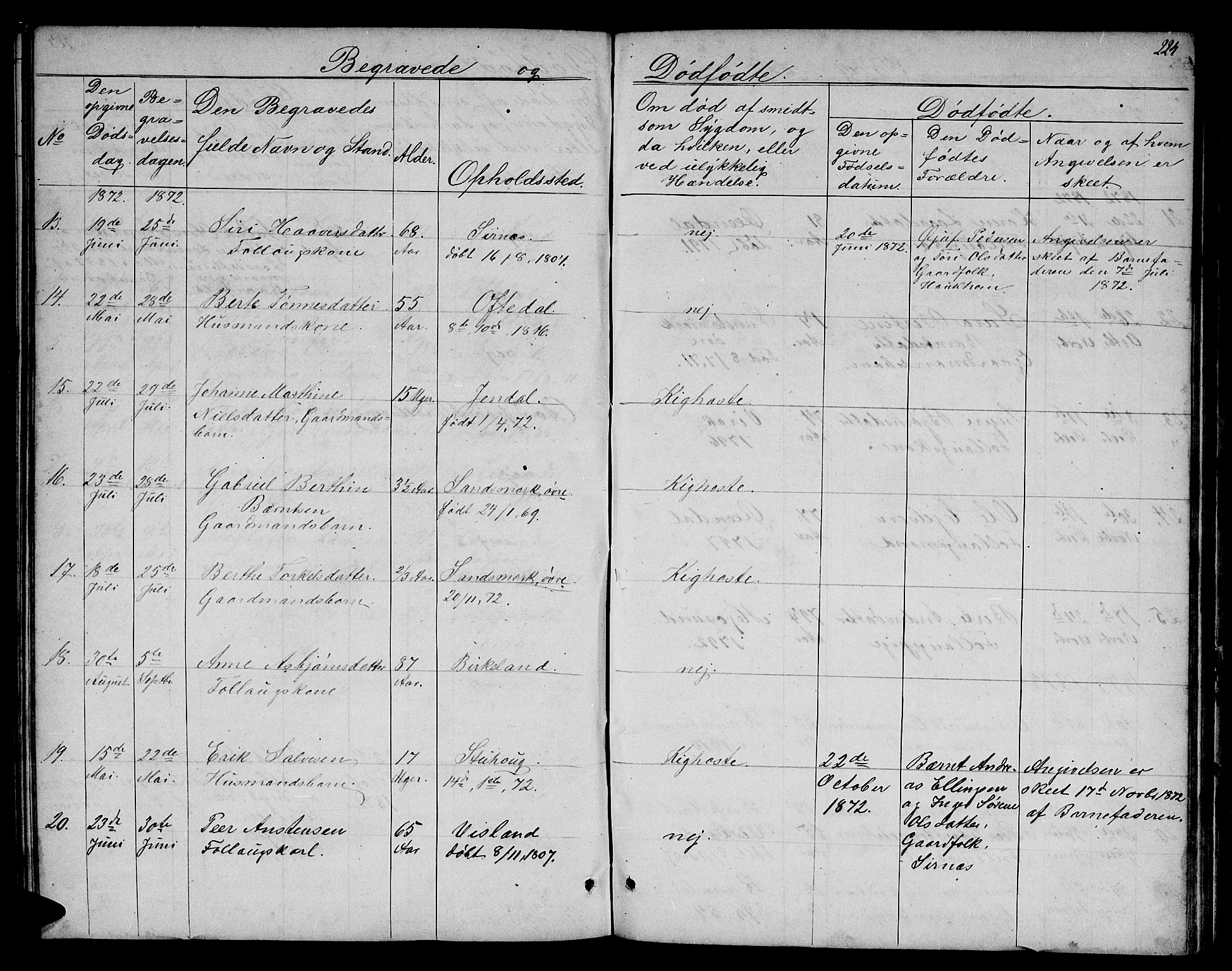Bakke sokneprestkontor, SAK/1111-0002/F/Fb/Fba/L0001: Parish register (copy) no. B 1, 1849-1879, p. 224