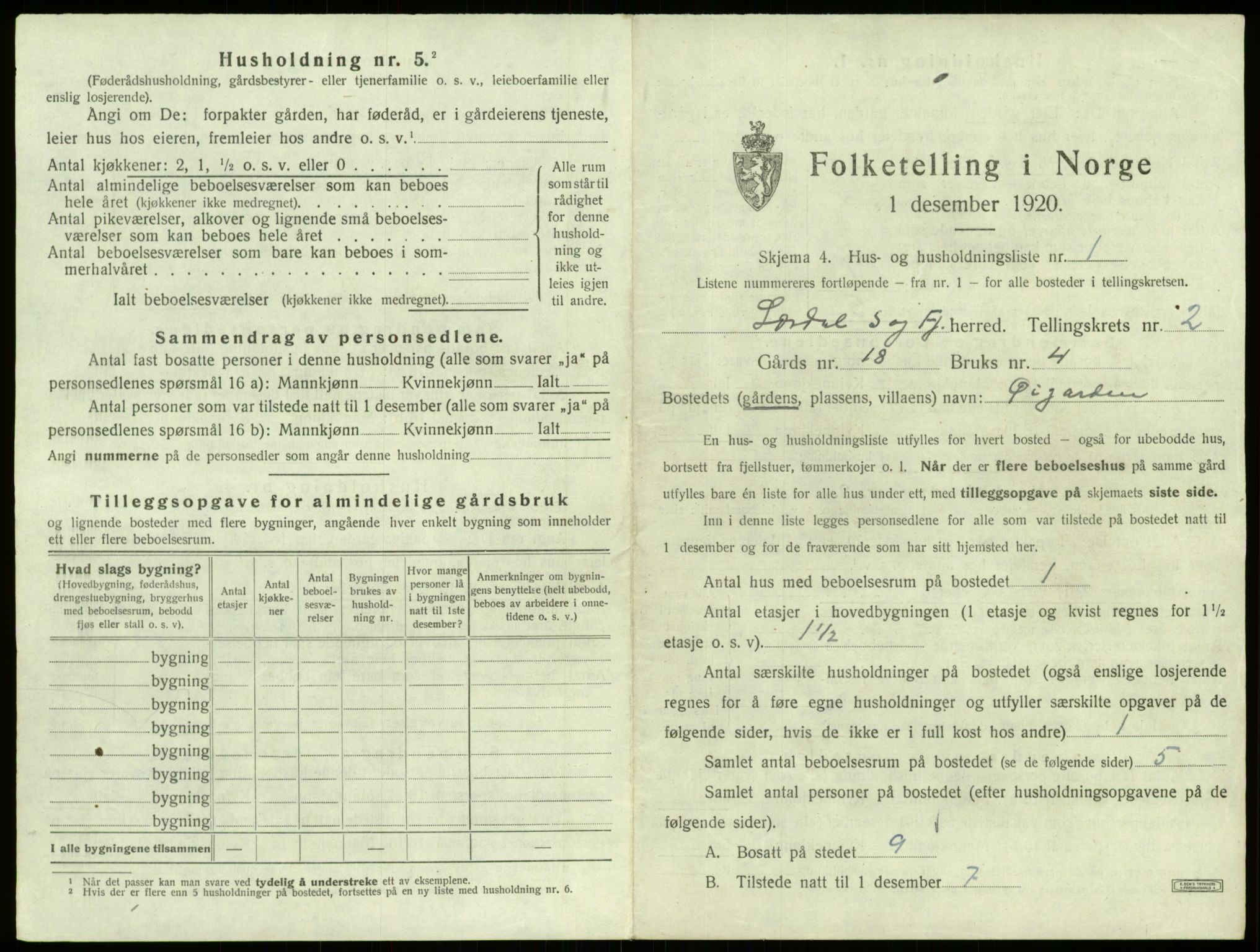 SAB, 1920 census for Lærdal, 1920, p. 130