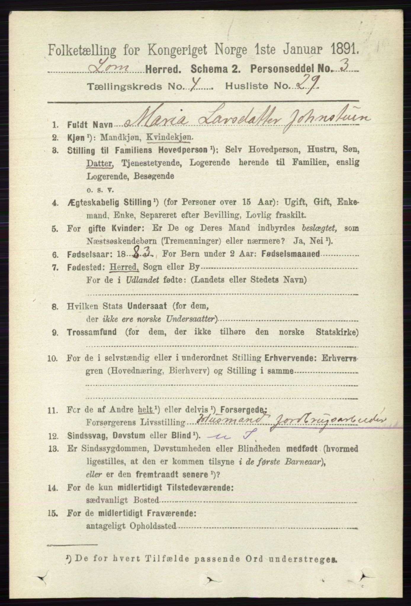 RA, 1891 census for 0514 Lom, 1891, p. 1673