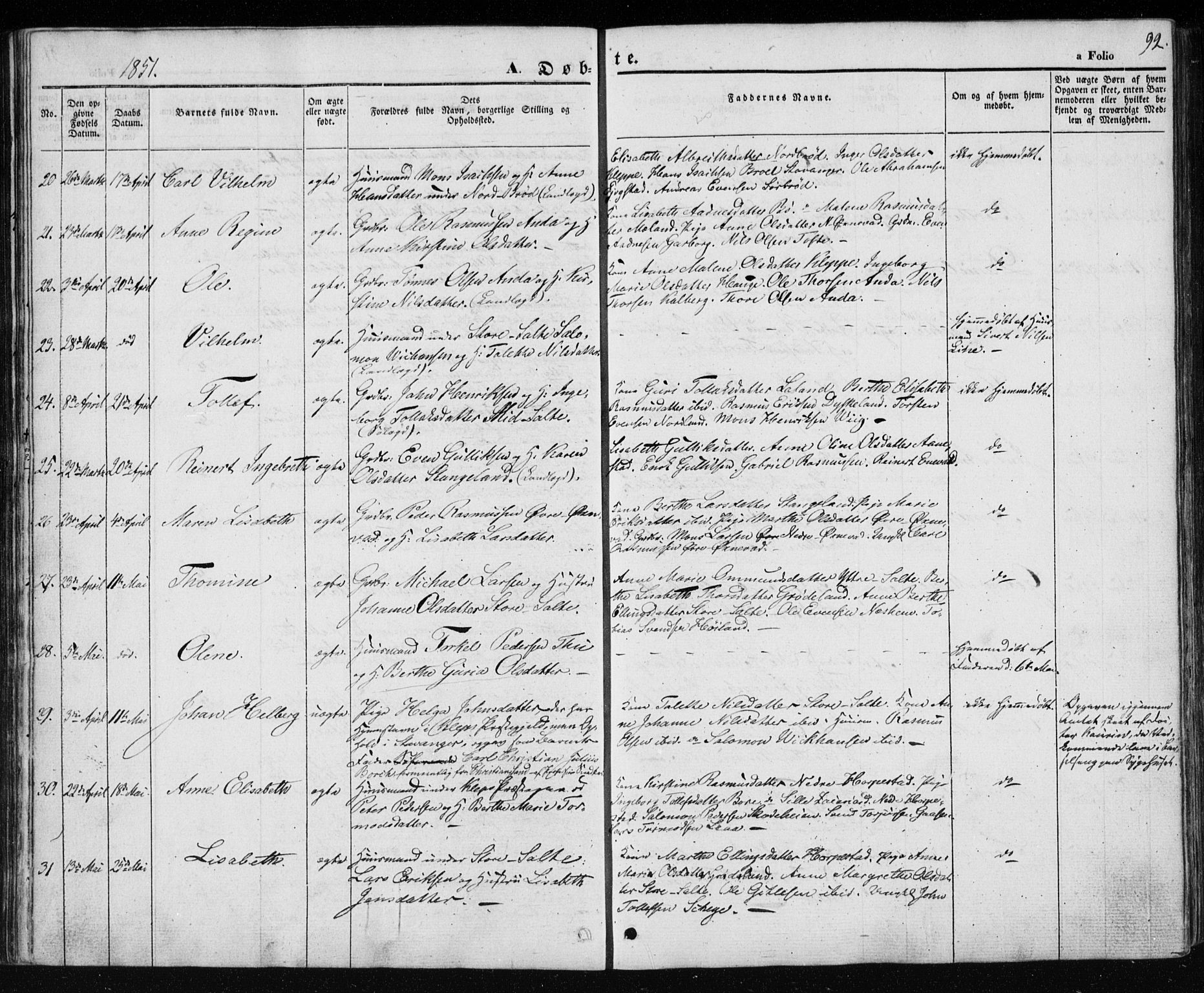 Klepp sokneprestkontor, AV/SAST-A-101803/001/3/30BA/L0004: Parish register (official) no. A 4, 1842-1852, p. 92