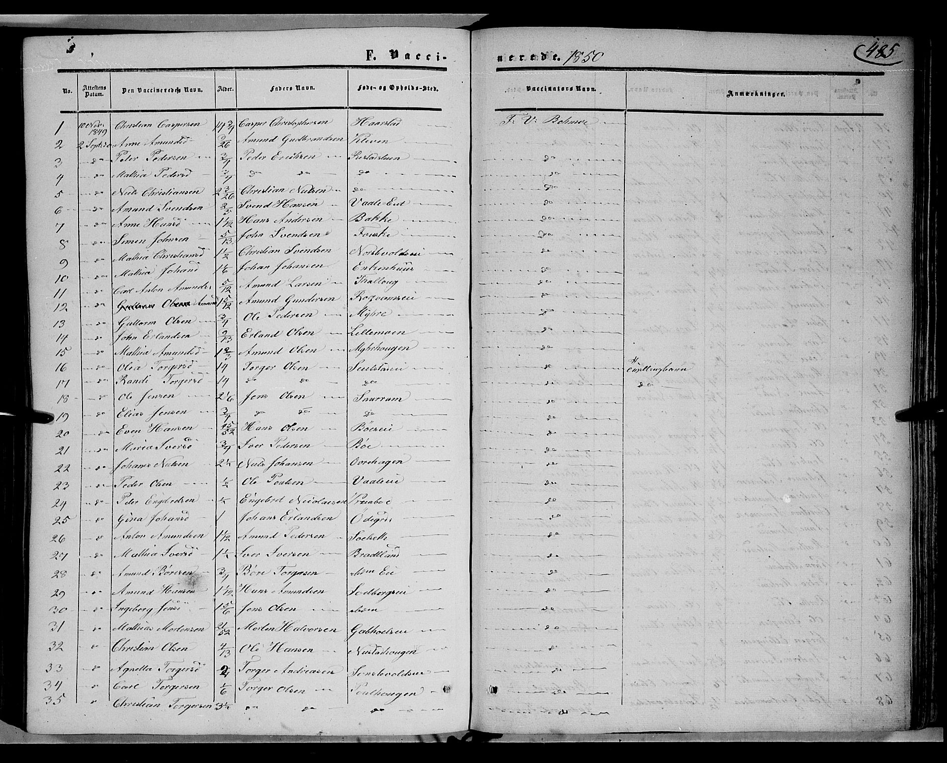 Gausdal prestekontor, SAH/PREST-090/H/Ha/Haa/L0008: Parish register (official) no. 8, 1850-1861, p. 485