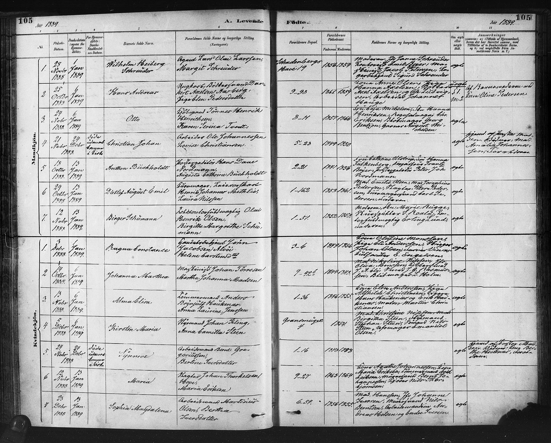 Nykirken Sokneprestembete, SAB/A-77101/H/Haa: Parish register (official) no. B 5, 1885-1894, p. 105