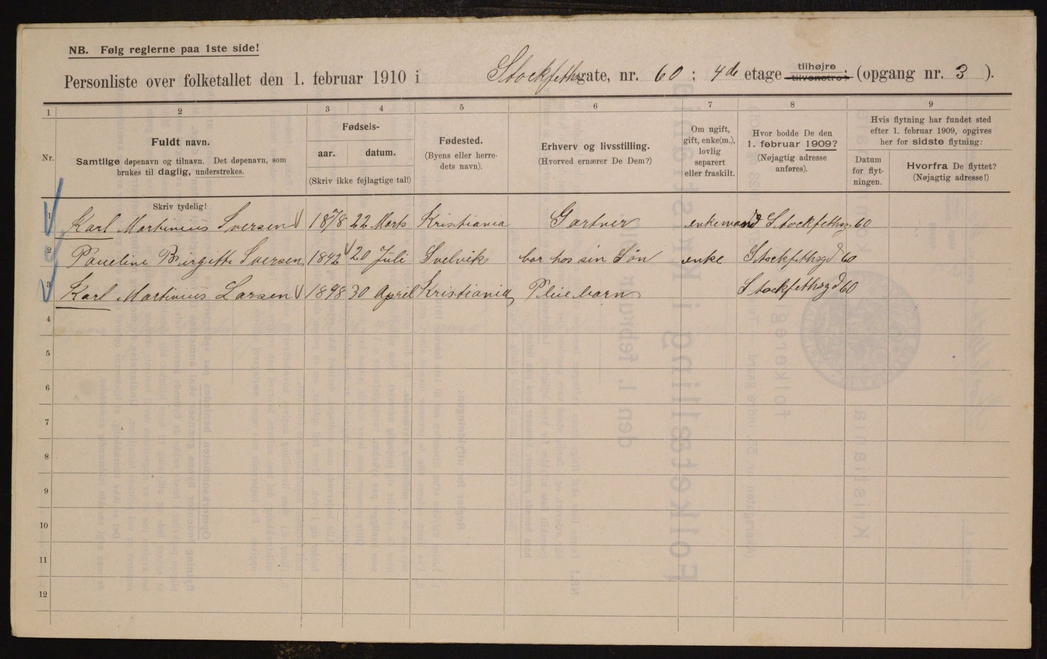 OBA, Municipal Census 1910 for Kristiania, 1910, p. 97232