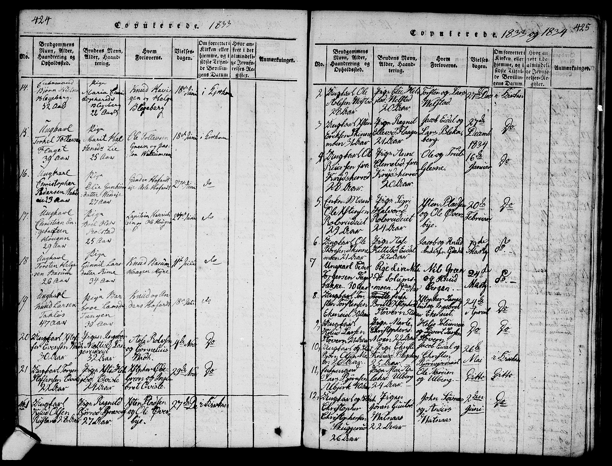 Sigdal kirkebøker, AV/SAKO-A-245/G/Ga/L0001: Parish register (copy) no. I 1 /1, 1816-1835, p. 424-425