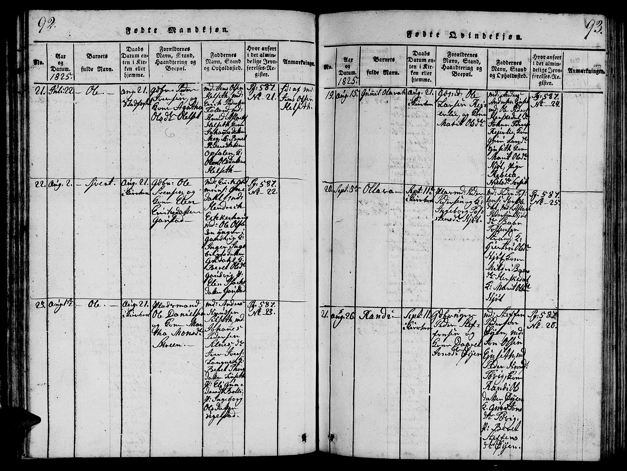 Ministerialprotokoller, klokkerbøker og fødselsregistre - Møre og Romsdal, AV/SAT-A-1454/570/L0831: Parish register (official) no. 570A05, 1819-1829, p. 92-93