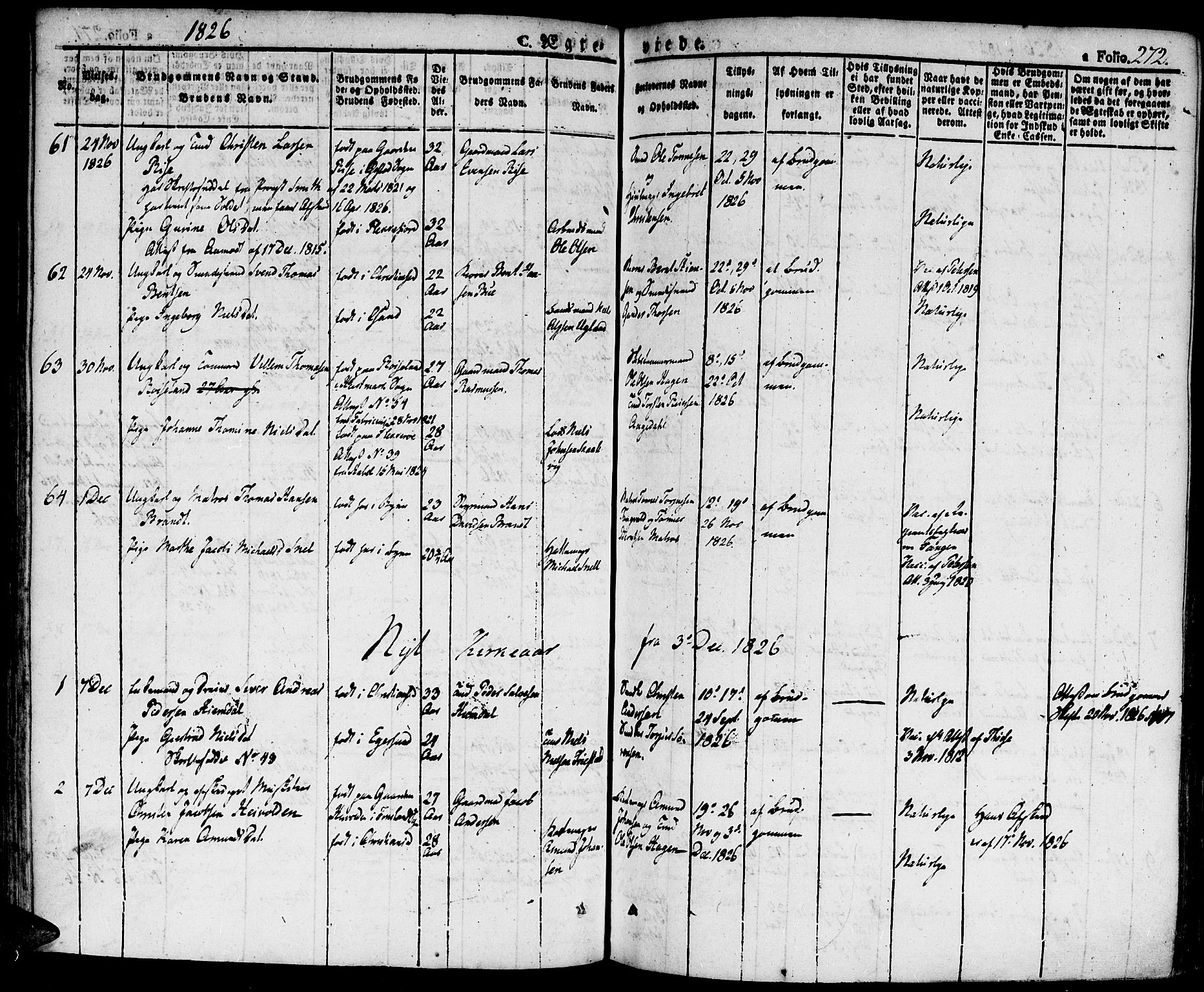 Kristiansand domprosti, SAK/1112-0006/F/Fa/L0009: Parish register (official) no. A 9, 1821-1827, p. 272
