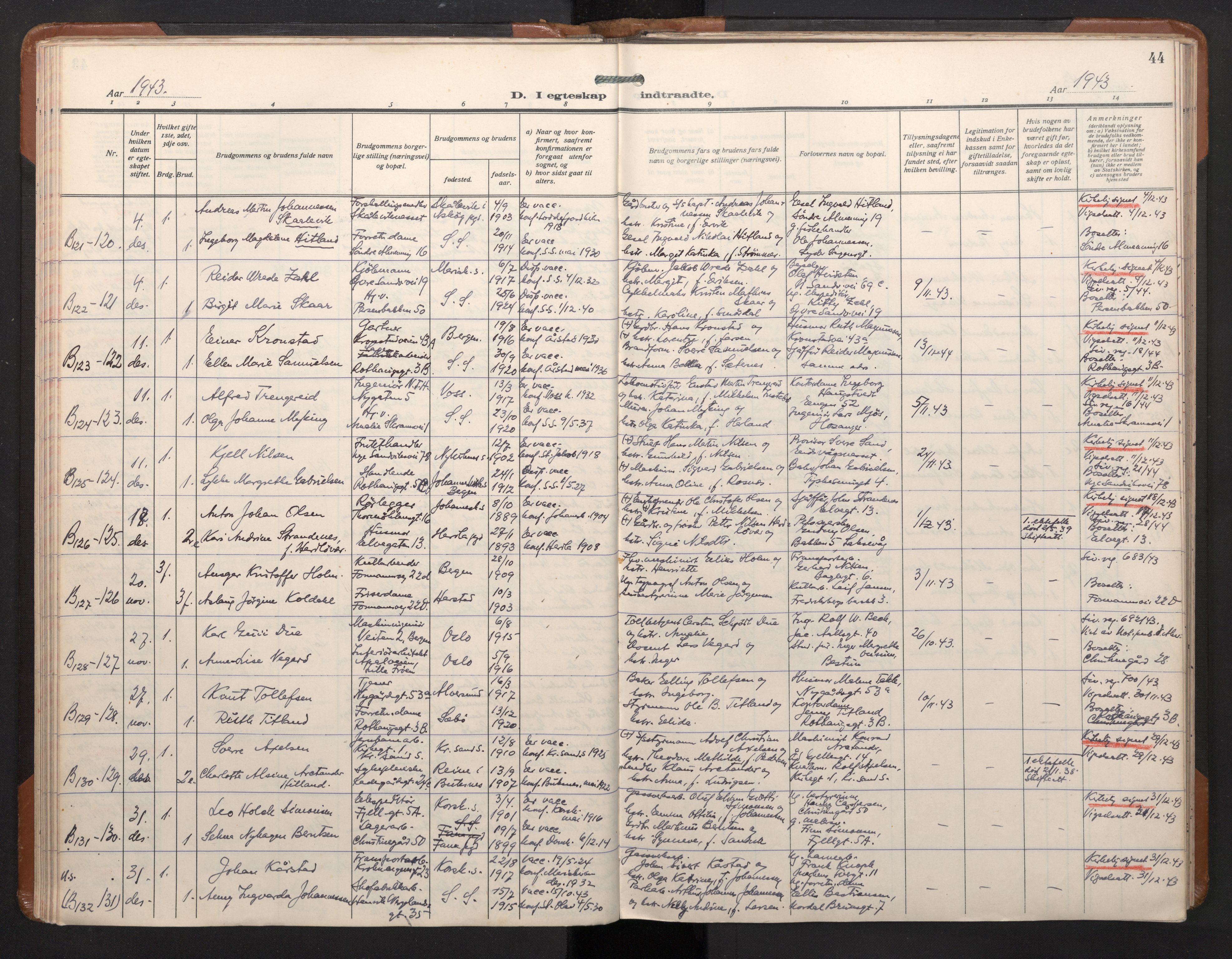 Sandviken Sokneprestembete, AV/SAB-A-77601/H/Ha/L0017: Parish register (official) no. D 4, 1940-1954, p. 44