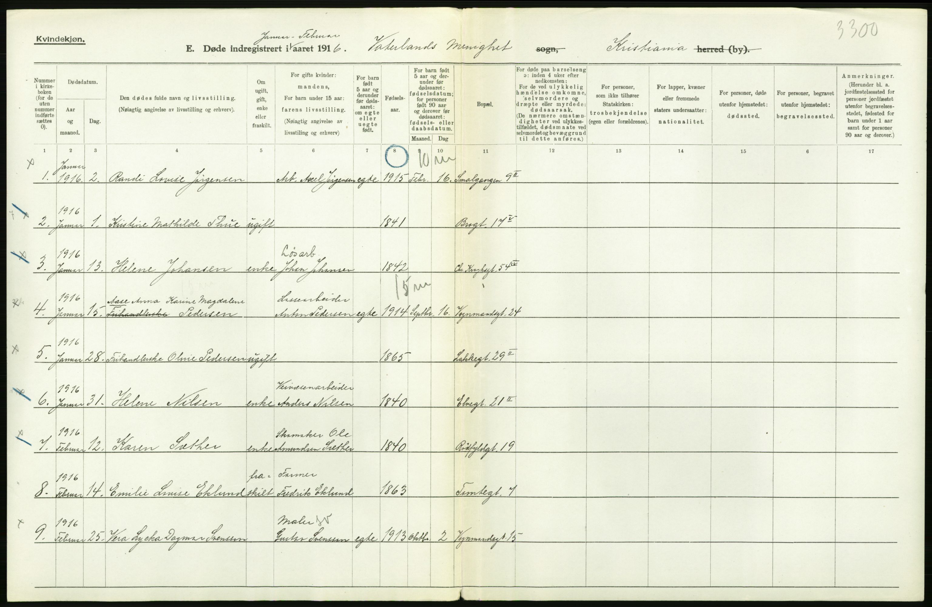 Statistisk sentralbyrå, Sosiodemografiske emner, Befolkning, AV/RA-S-2228/D/Df/Dfb/Dfbf/L0009: Kristiania: Døde., 1916, p. 428