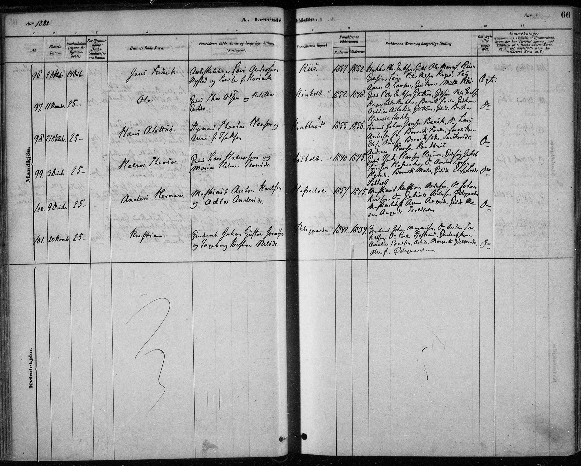 Bamble kirkebøker, SAKO/A-253/F/Fa/L0007: Parish register (official) no. I 7, 1878-1888, p. 66