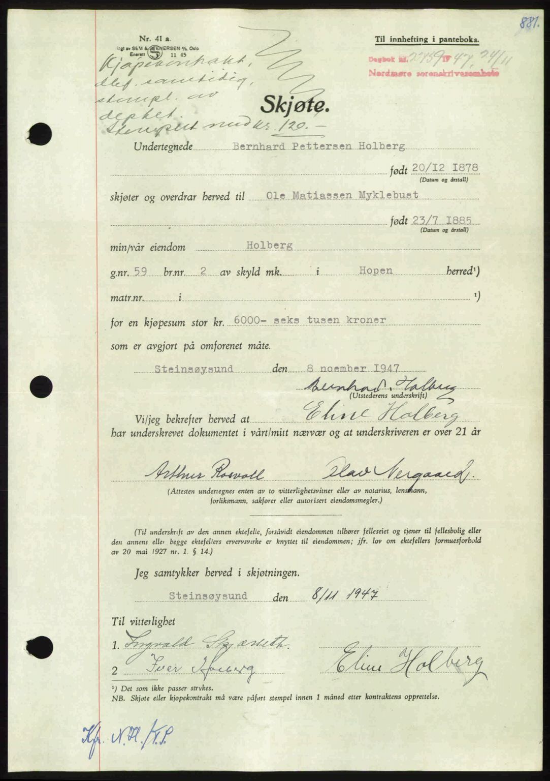 Nordmøre sorenskriveri, AV/SAT-A-4132/1/2/2Ca: Mortgage book no. A106, 1947-1947, Diary no: : 2759/1947