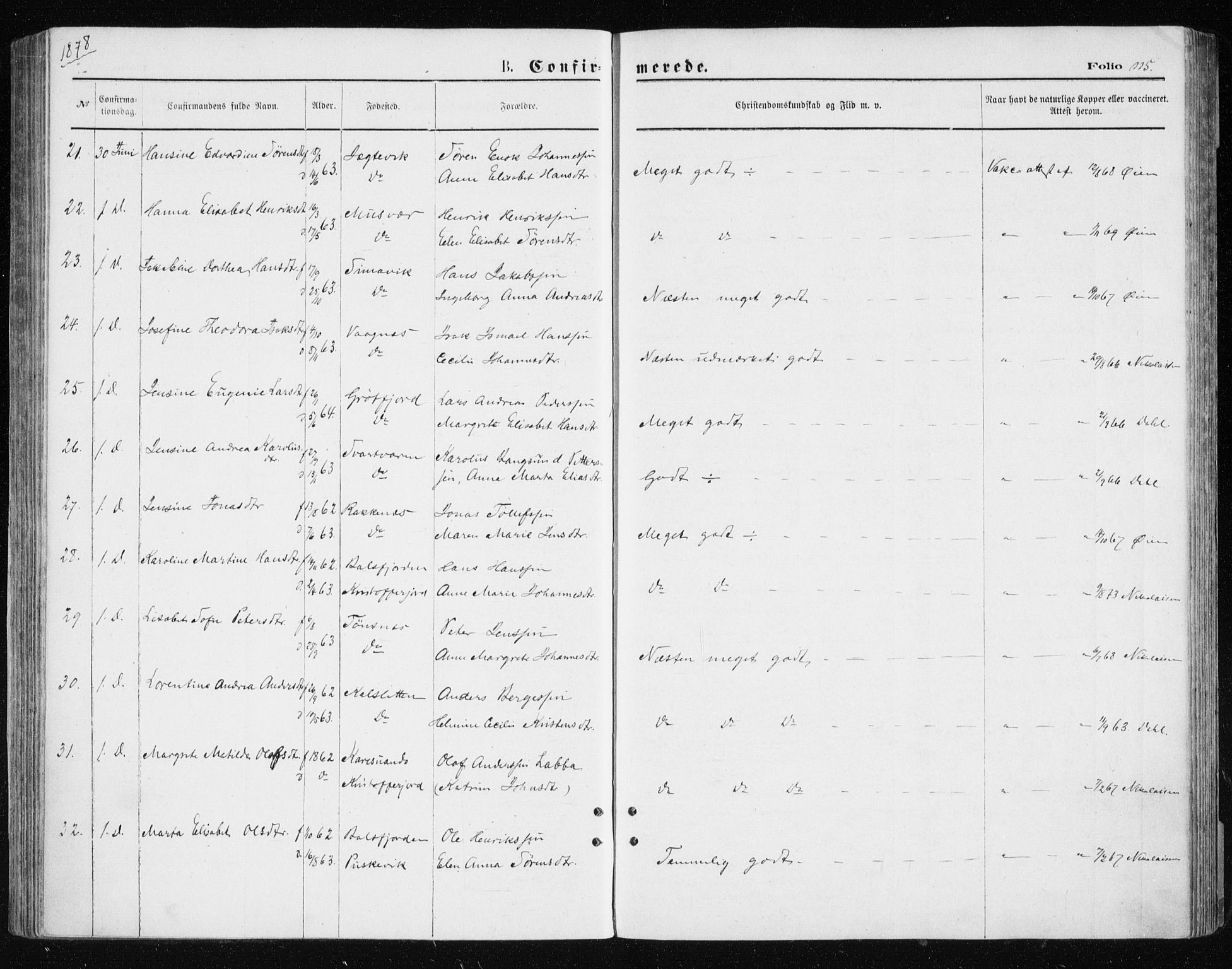 Tromsøysund sokneprestkontor, AV/SATØ-S-1304/G/Ga/L0003kirke: Parish register (official) no. 3, 1875-1880, p. 115