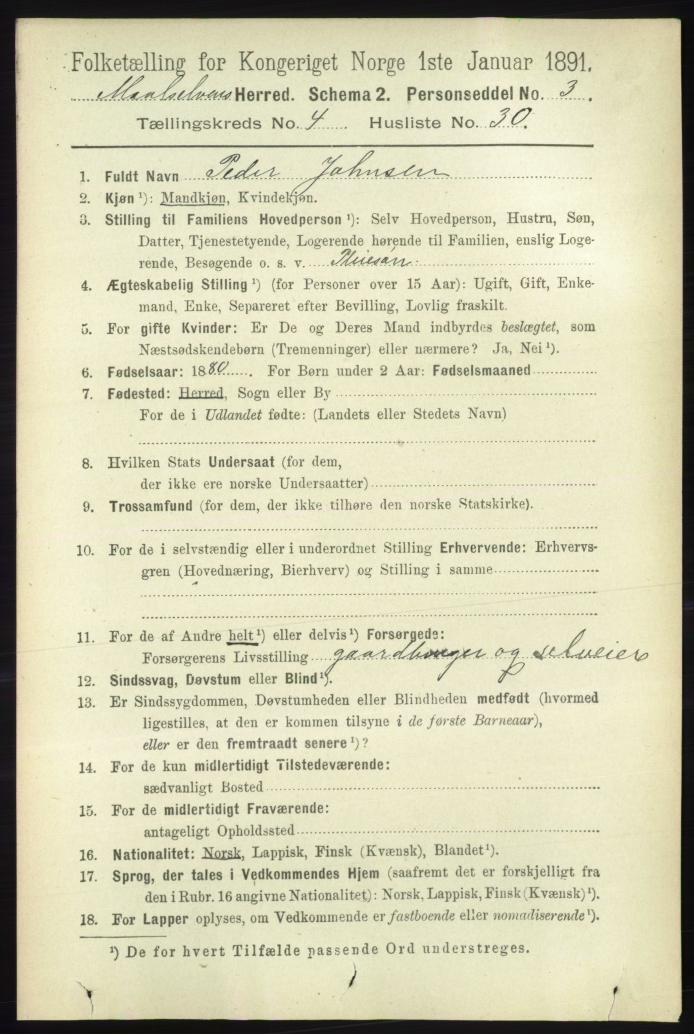 RA, 1891 census for 1924 Målselv, 1891, p. 1312