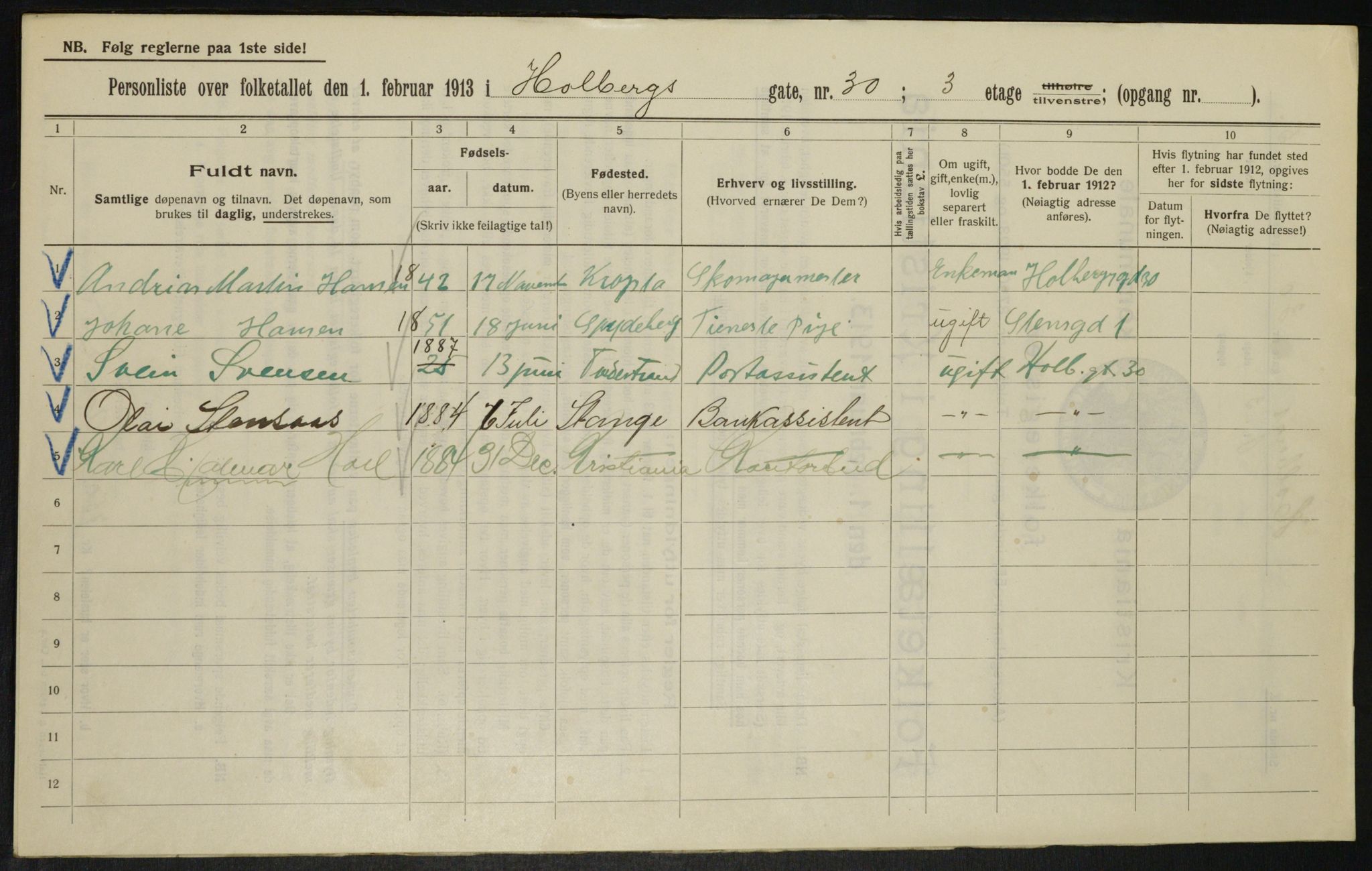 OBA, Municipal Census 1913 for Kristiania, 1913, p. 40341