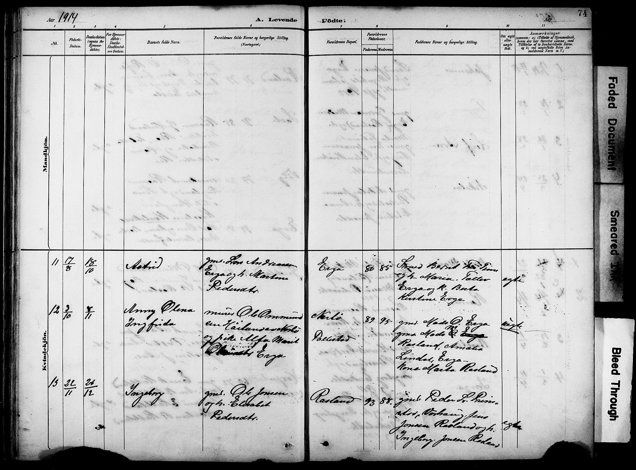 Klepp sokneprestkontor, AV/SAST-A-101803/001/3/30BB/L0005: Parish register (copy) no. B 5, 1889-1918, p. 74