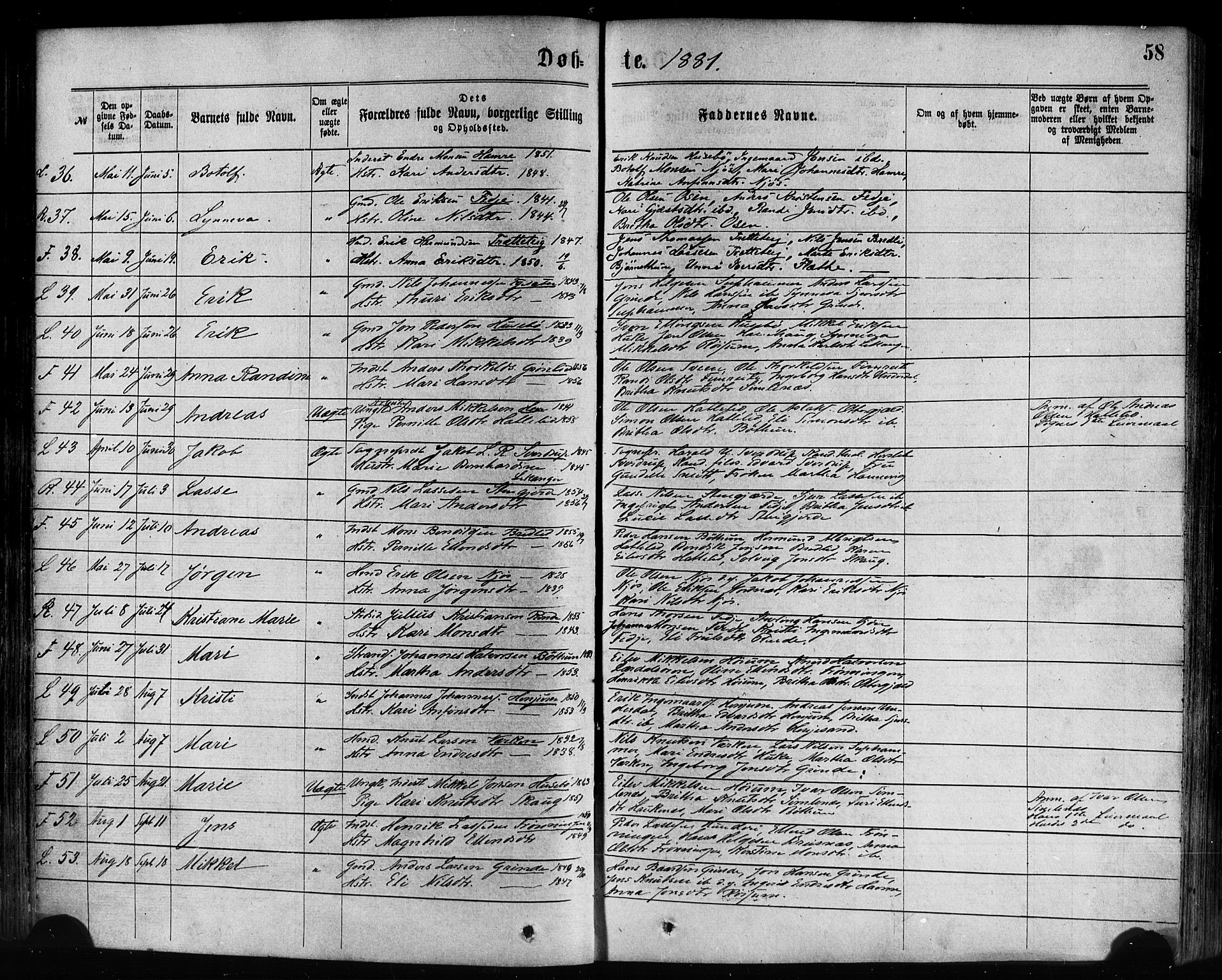 Leikanger sokneprestembete, SAB/A-81001: Parish register (official) no. A 9, 1869-1888, p. 58