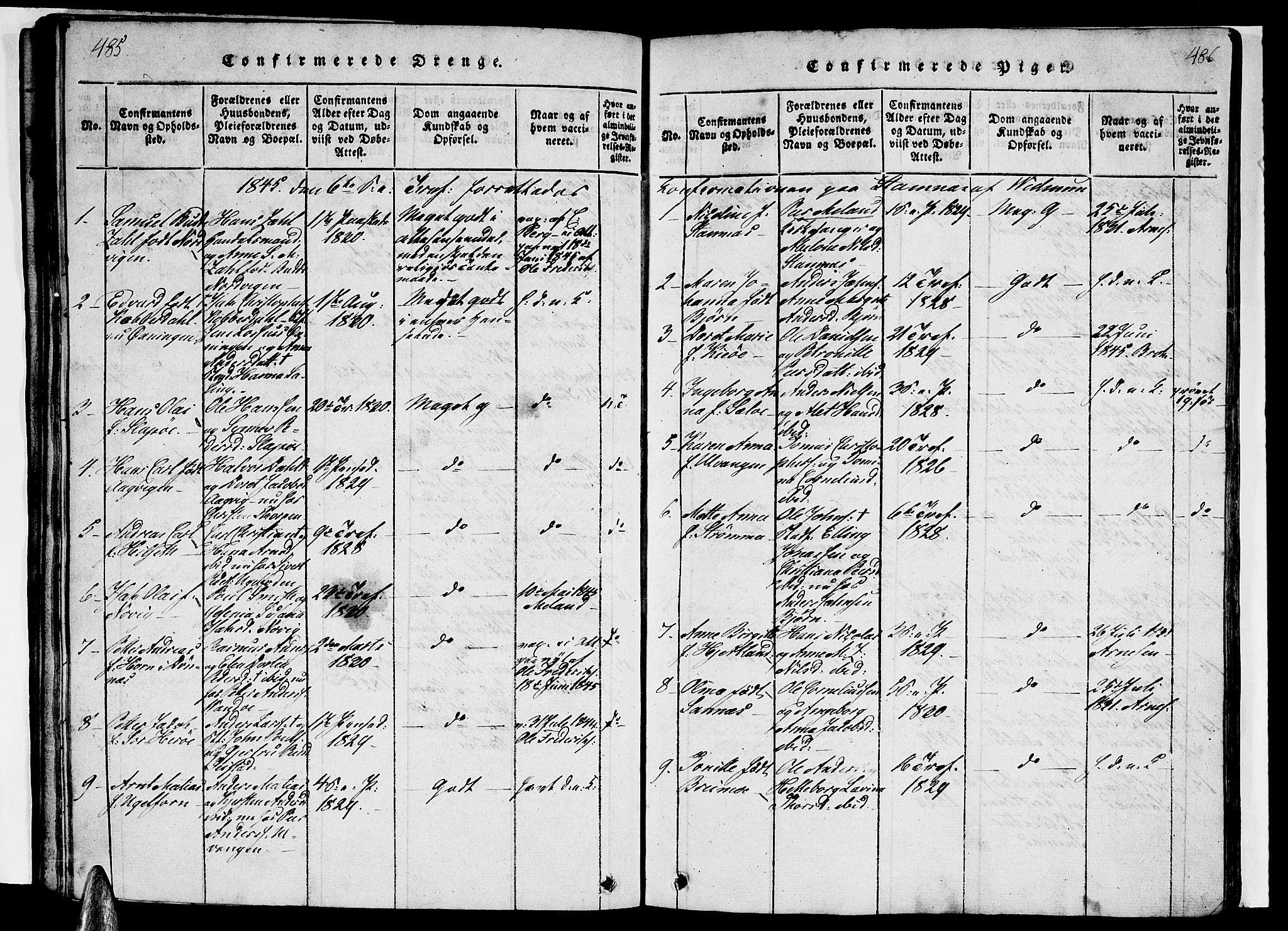 Ministerialprotokoller, klokkerbøker og fødselsregistre - Nordland, AV/SAT-A-1459/831/L0474: Parish register (copy) no. 831C01, 1820-1850, p. 485-486