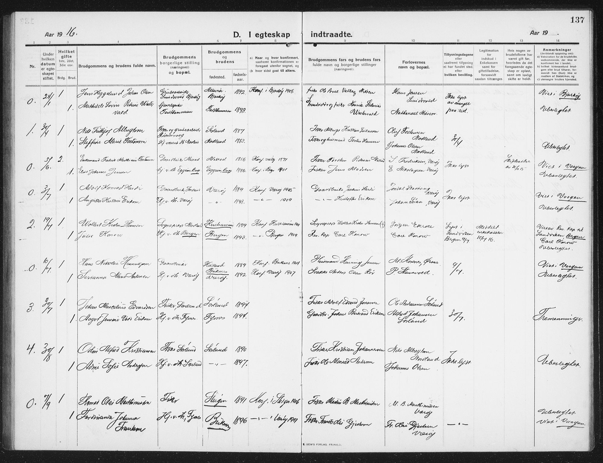 Ministerialprotokoller, klokkerbøker og fødselsregistre - Nordland, AV/SAT-A-1459/807/L0124: Parish register (copy) no. 807C02, 1910-1935, p. 137