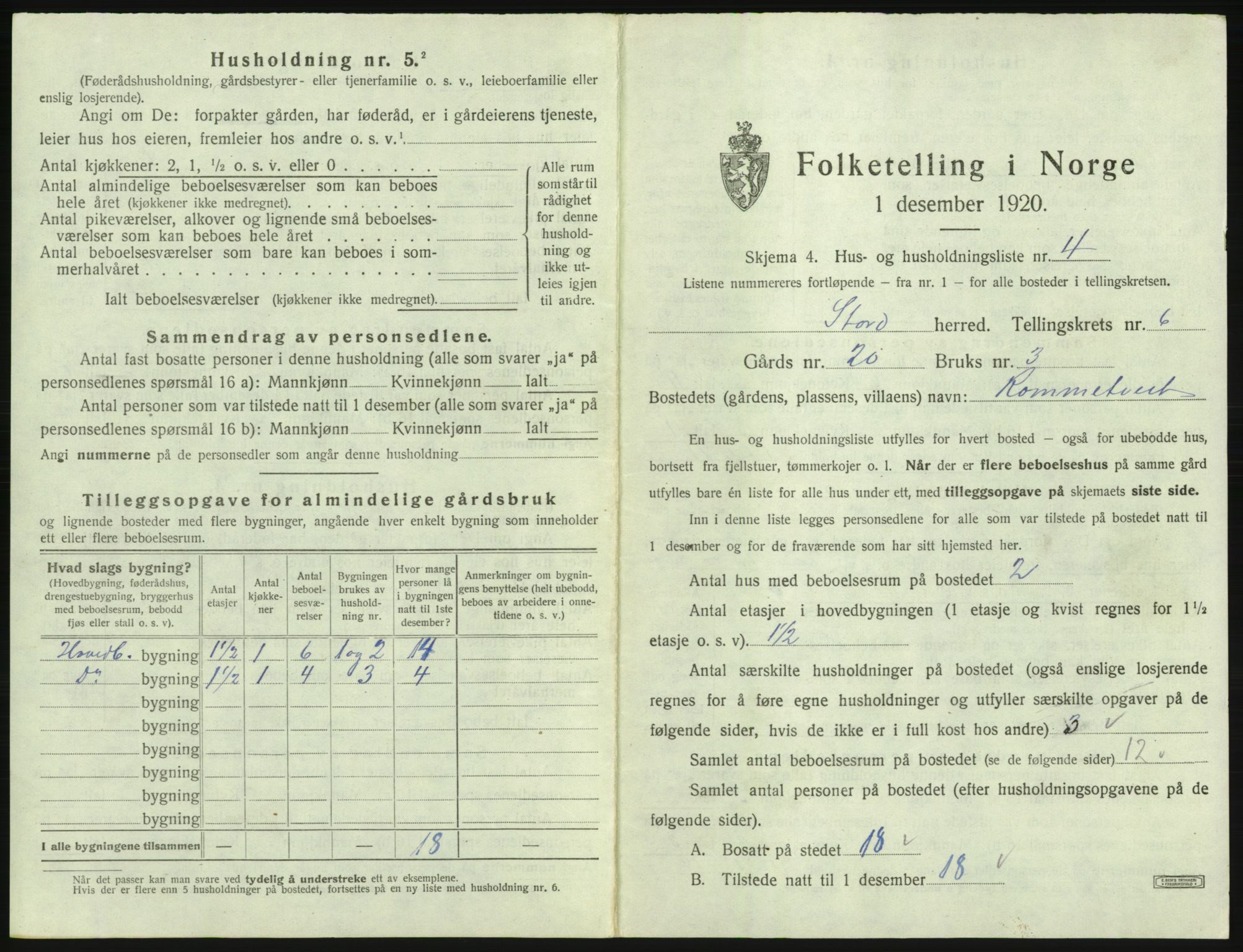 SAB, 1920 census for Stord, 1920, p. 226