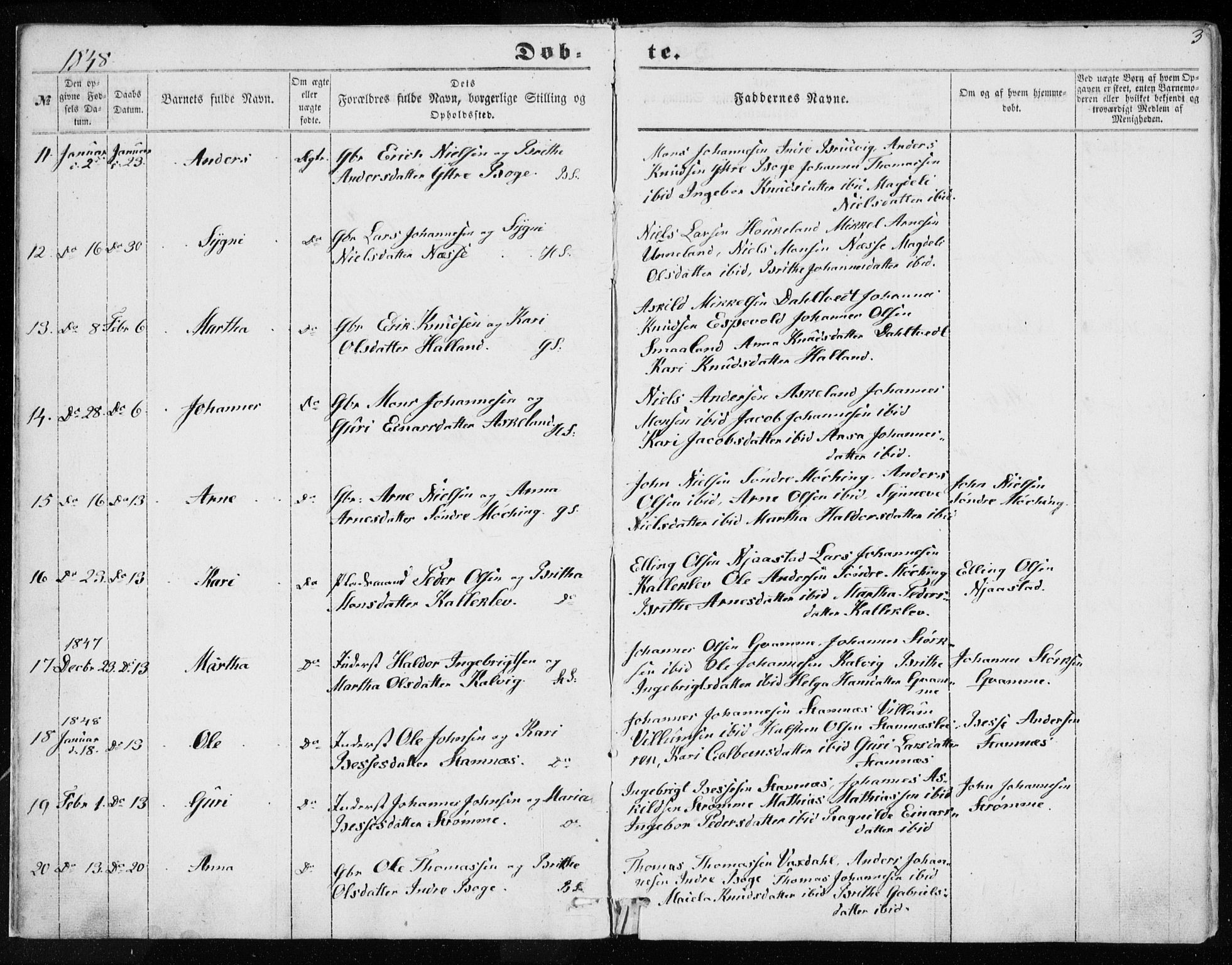 Haus sokneprestembete, SAB/A-75601/H/Haa: Parish register (official) no. A 16 I, 1848-1857, p. 3