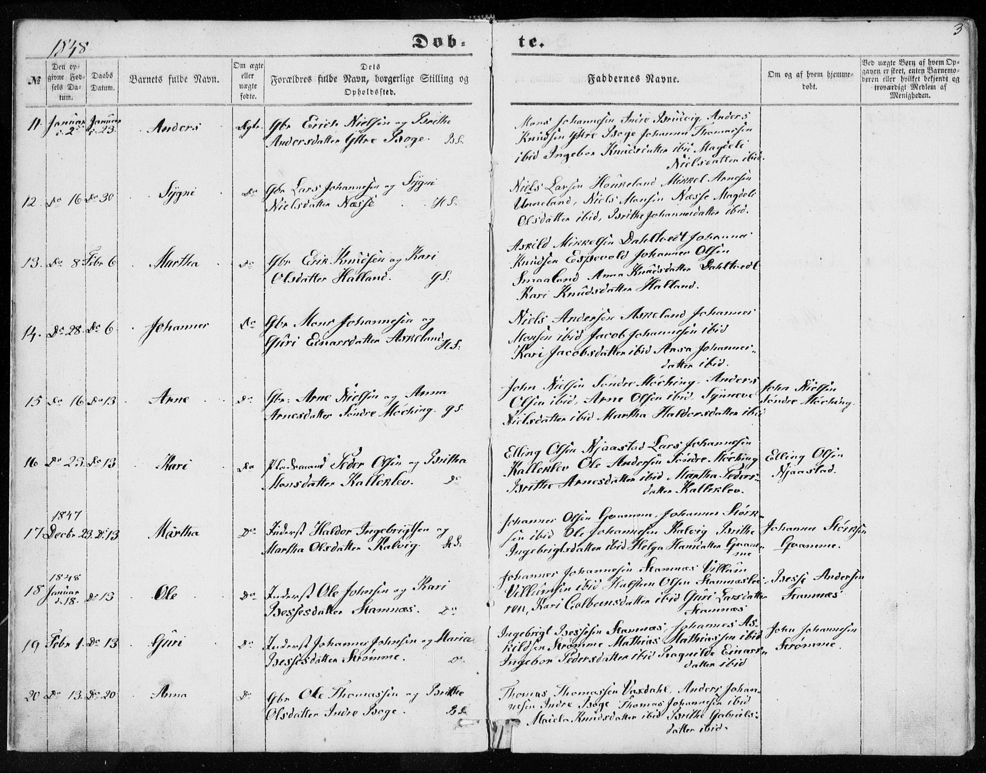 Haus sokneprestembete, AV/SAB-A-75601/H/Haa: Parish register (official) no. A 16 I, 1848-1857, p. 3