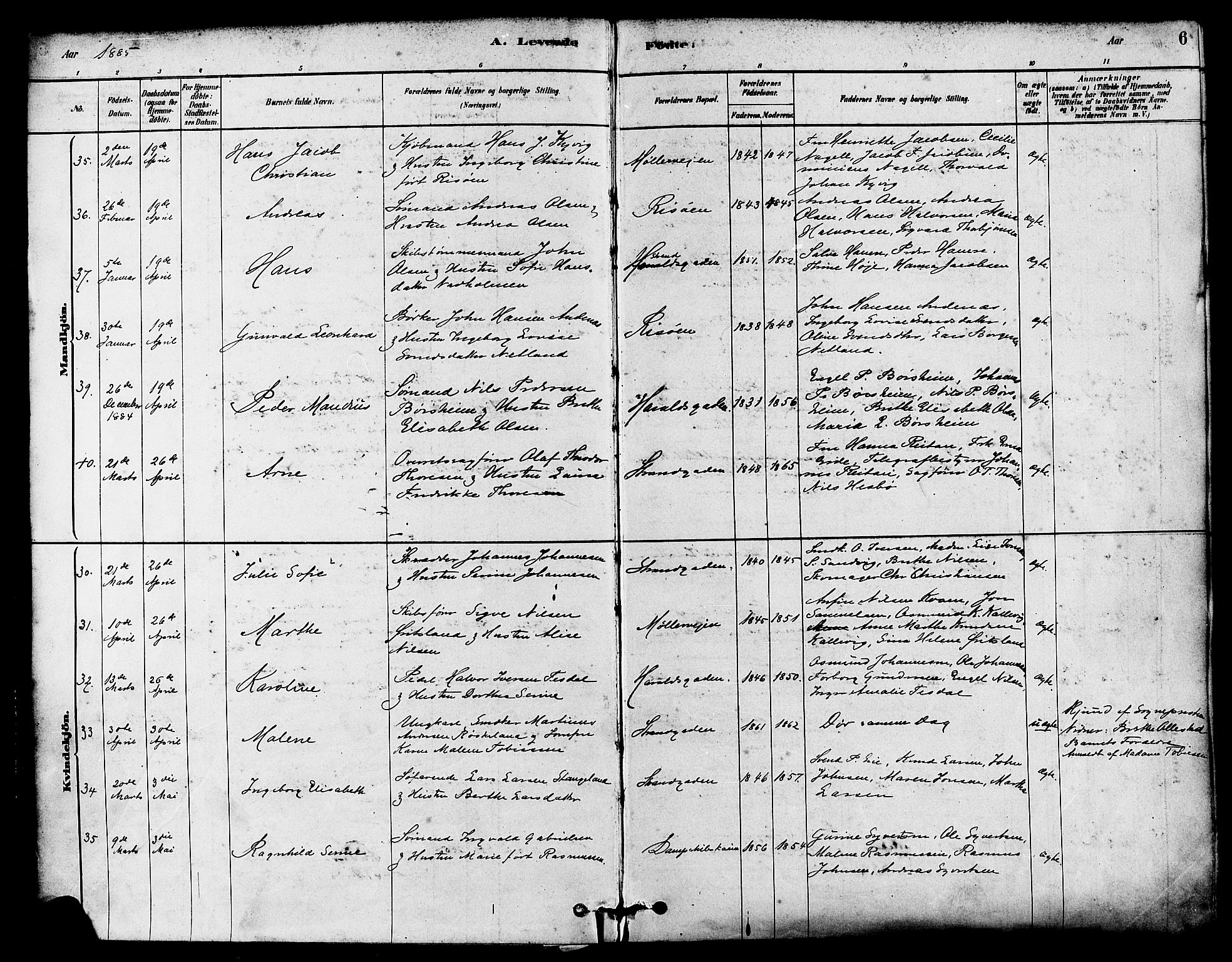 Haugesund sokneprestkontor, AV/SAST-A -101863/H/Ha/Haa/L0003: Parish register (official) no. A 3, 1885-1890, p. 6