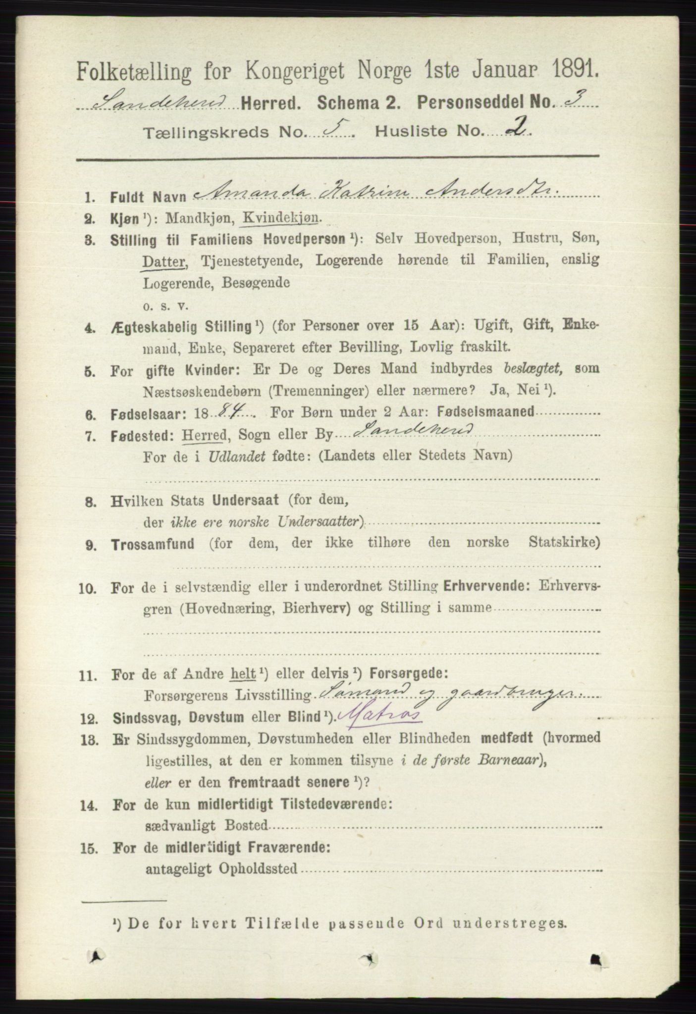 RA, 1891 census for 0724 Sandeherred, 1891, p. 2832