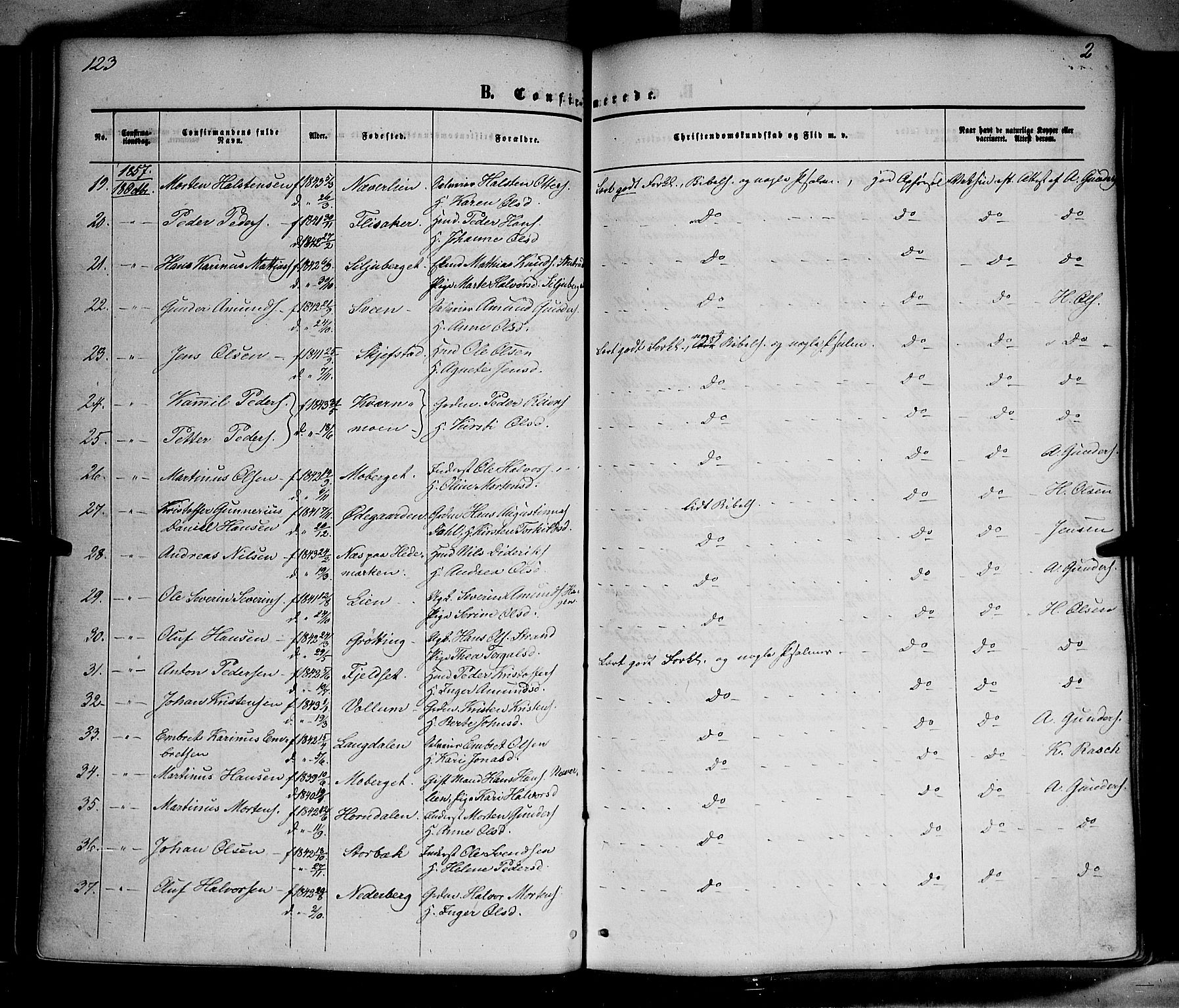 Elverum prestekontor, SAH/PREST-044/H/Ha/Haa/L0010: Parish register (official) no. 10, 1857-1868, p. 123
