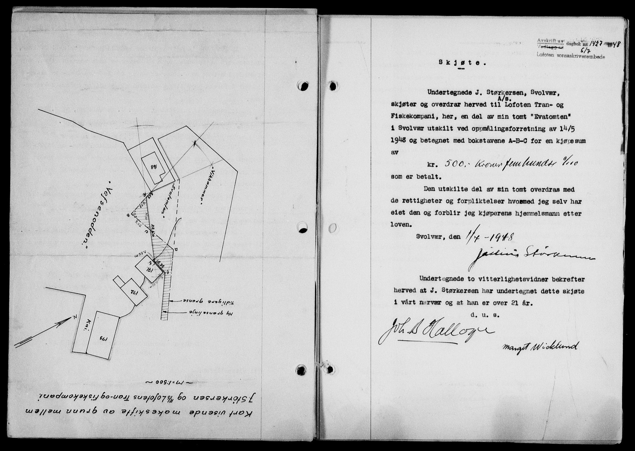 Lofoten sorenskriveri, SAT/A-0017/1/2/2C/L0018a: Mortgage book no. 18a, 1948-1948, Diary no: : 1427/1948