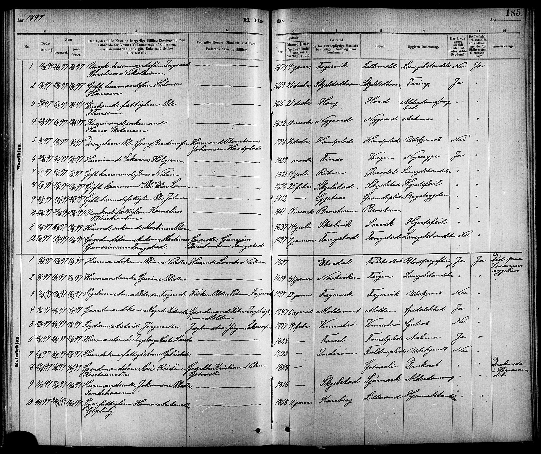 Ministerialprotokoller, klokkerbøker og fødselsregistre - Nord-Trøndelag, SAT/A-1458/744/L0423: Parish register (copy) no. 744C02, 1886-1905, p. 185