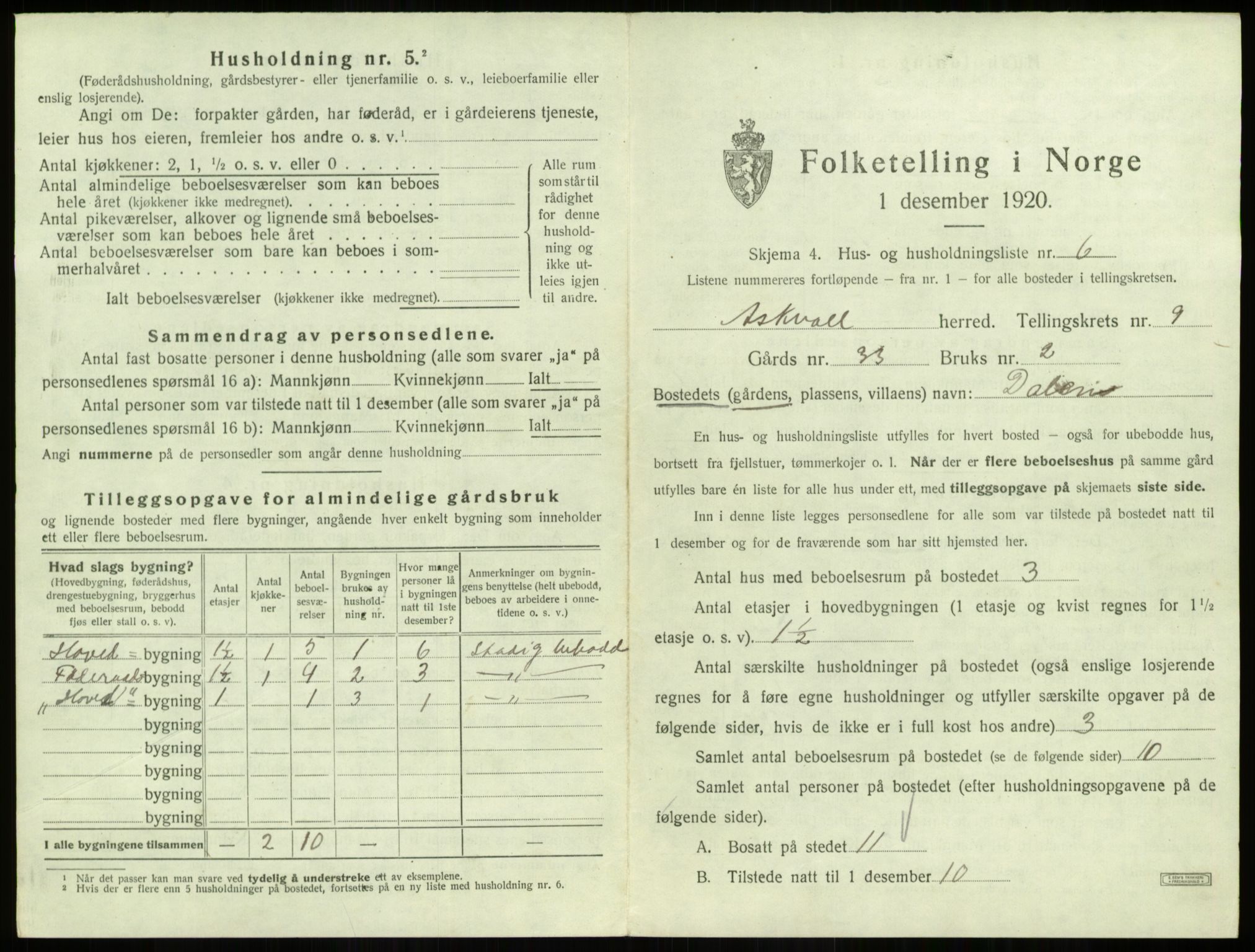 SAB, 1920 census for Askvoll, 1920, p. 471